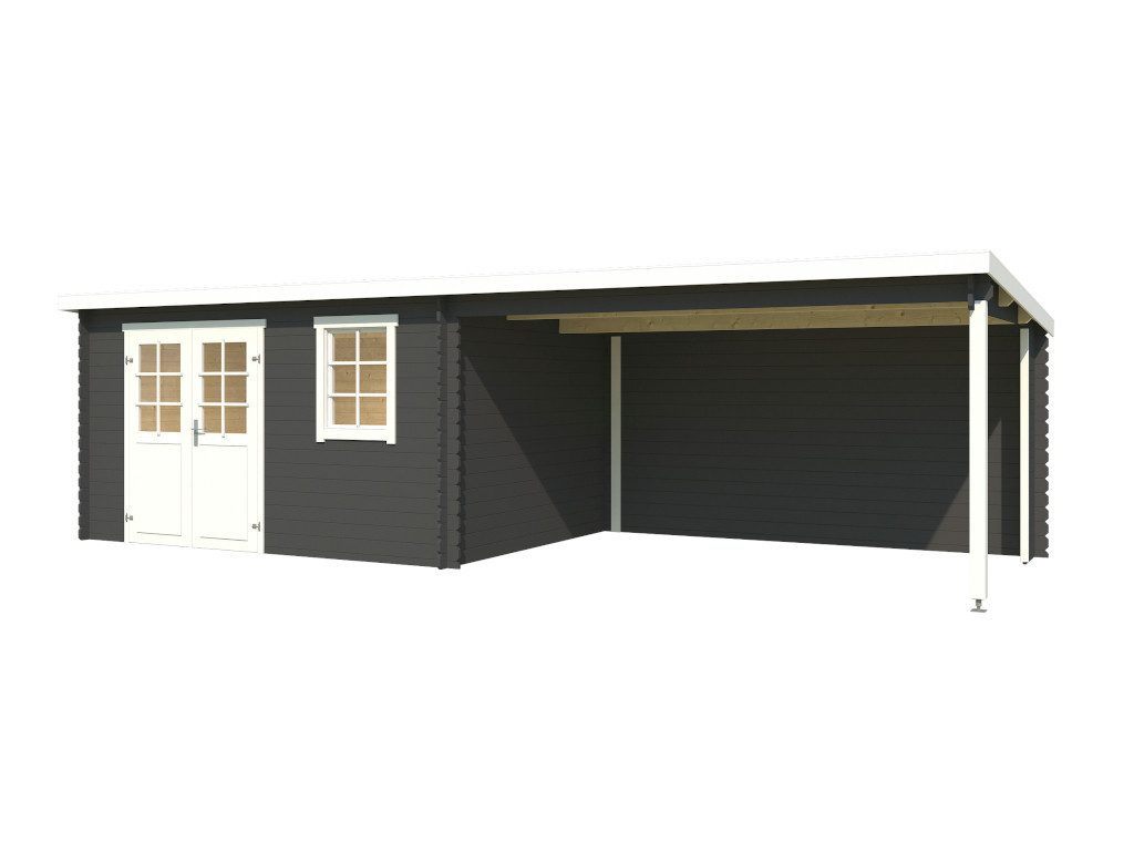 LASITA MAJA Gartenhaus Lasita Gartenhaus mit Anbau Aida 780×314 cm 28 mm, BxT: 780x314 cm, Blockbohlenhaus mit Fußboden, robustes Gerätehaus für den Garten