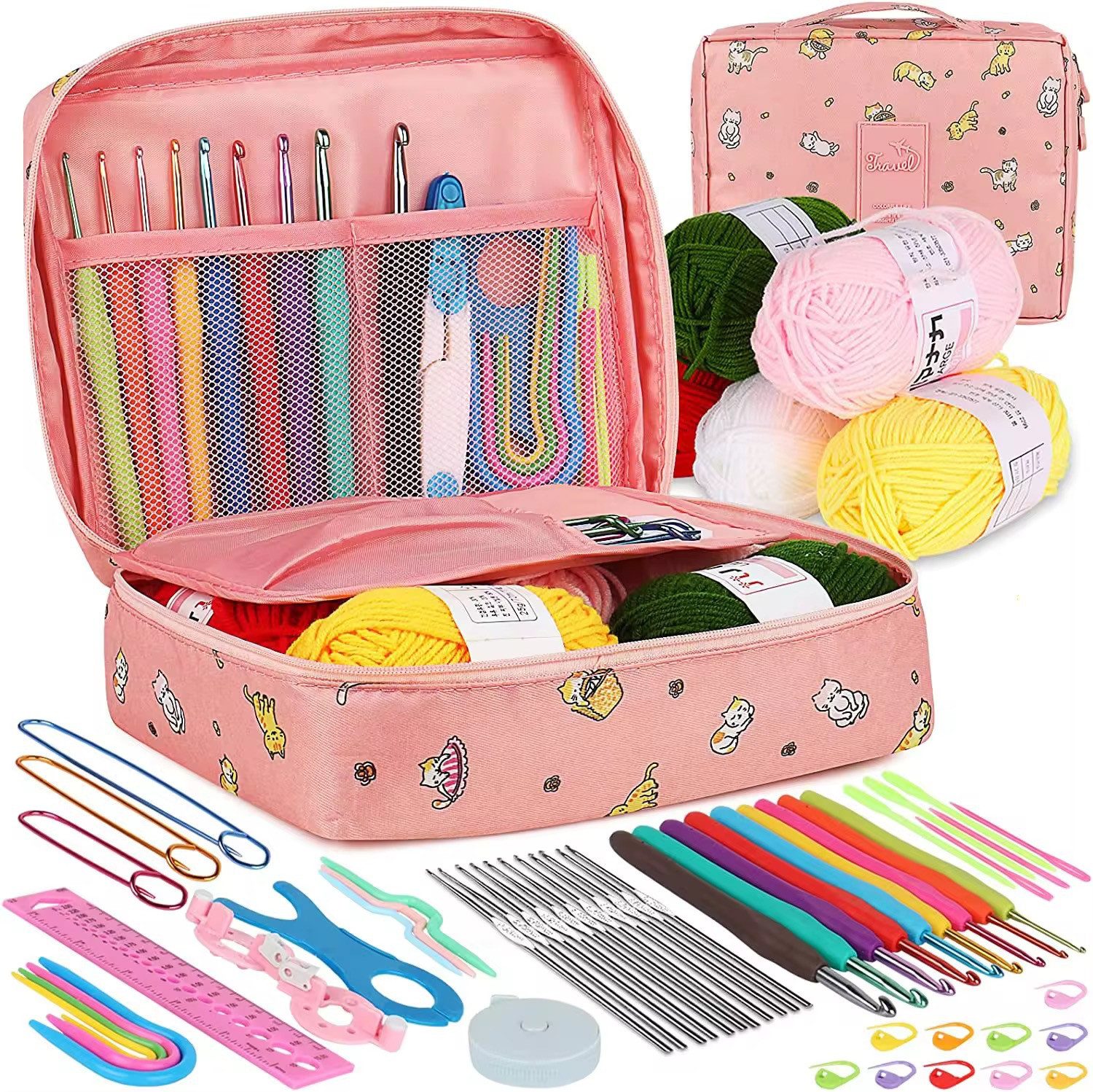 AFKSMILE Häkelnadeln 58 Stück Häkelnadel Set Häkelset für Anfänger, Bunte Häkelnadeln, 58 St., Inklusive Häkelnadeln mit Weicher Griff, Spitze Häkelnadel, Häkelgarn