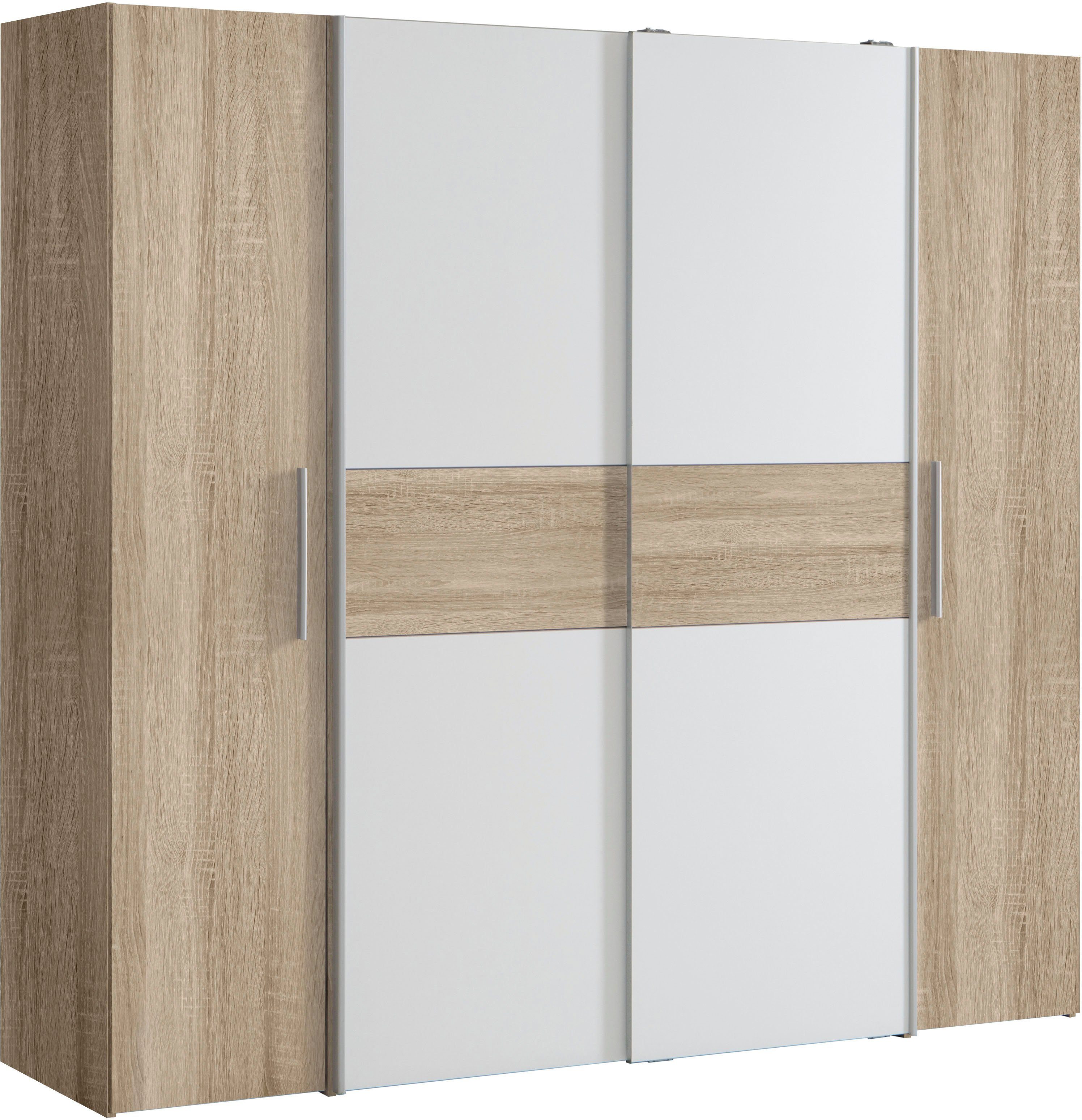 FORTE Kleiderschrank Kalixtus, Made in Europe (B/H/T ca. 200x190x60 cm, 2 Schiebetüren, 2 Drehtüren, 8 Einlegeböden) Kombination aus Dreh- und Schwebetüren, mehrere Farben