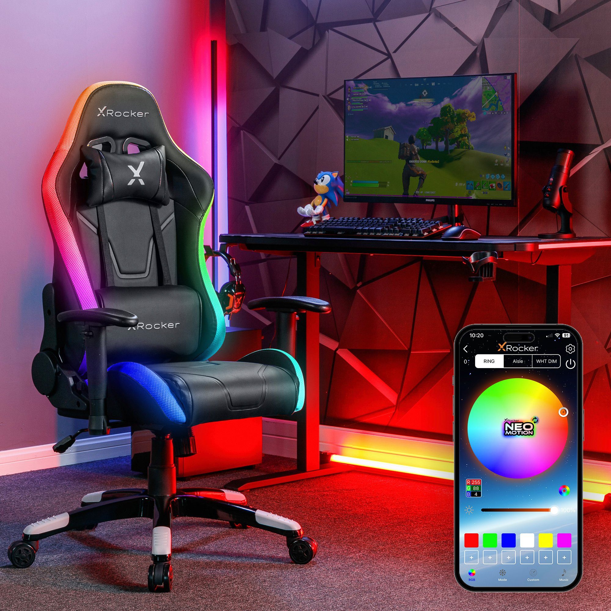 X Rocker Gaming-Stuhl Agility Compact RGB Bürostuhl für Kinder & Teenager mit Beleuchtung