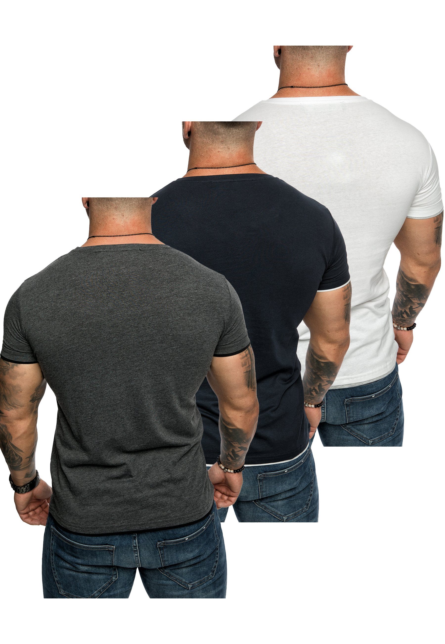 Amaci&Sons T-Shirt 3. LAKEWOOD 3er-Pack (Navyblau/Weiß Herren Rundhalsausschnitt mit Oversize T-Shirt + (3er-Pack) Anthrazit/Schwarz Weiß/Grau) Basic + T-Shirts