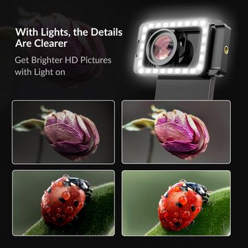 GOOLOO Makro-Objektiv, Handy-Kamera-Objektiv mit LED-Fülllicht Makroobjektiv, (17-mm-Gewinde-Objektivadapter für iPhone, Samsung, Huawei)
