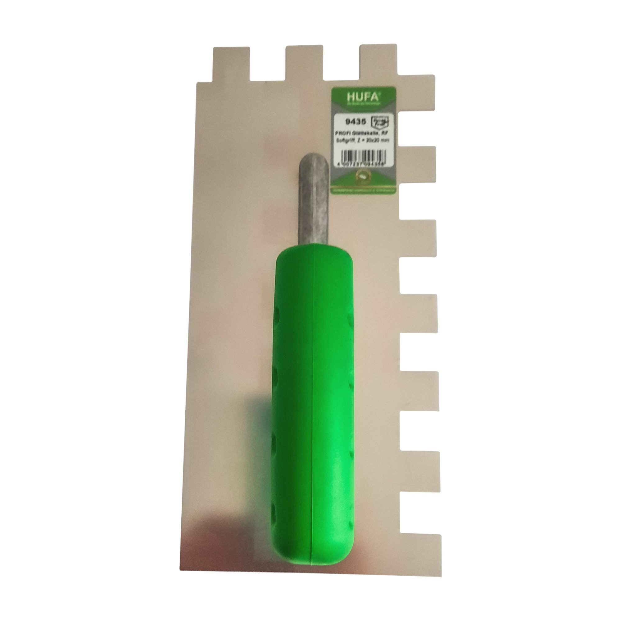 Hufa Zahnkelle Hufa Profi Glättekelle Edelstahl 2K Griff 280x130mm 20x20mm gezahnt rostfrei
