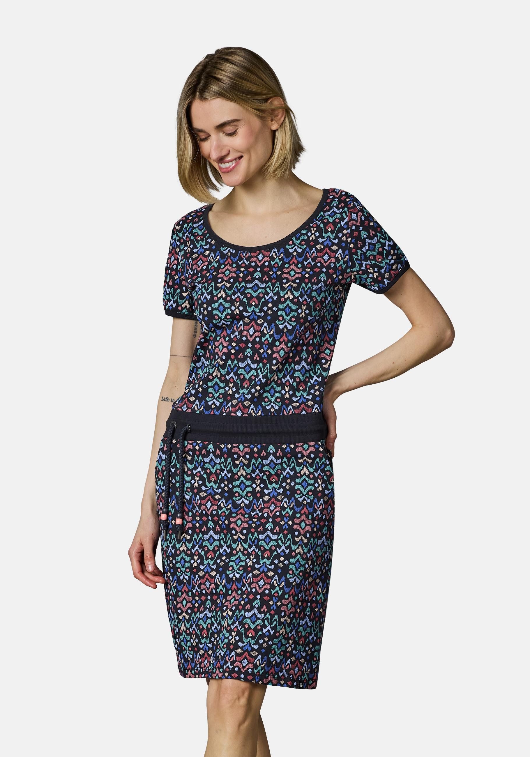 Ragwear Minikleid Baomi Print YOUMODO Gemustertes kurzes Sommerkleid mit Taillenkordel