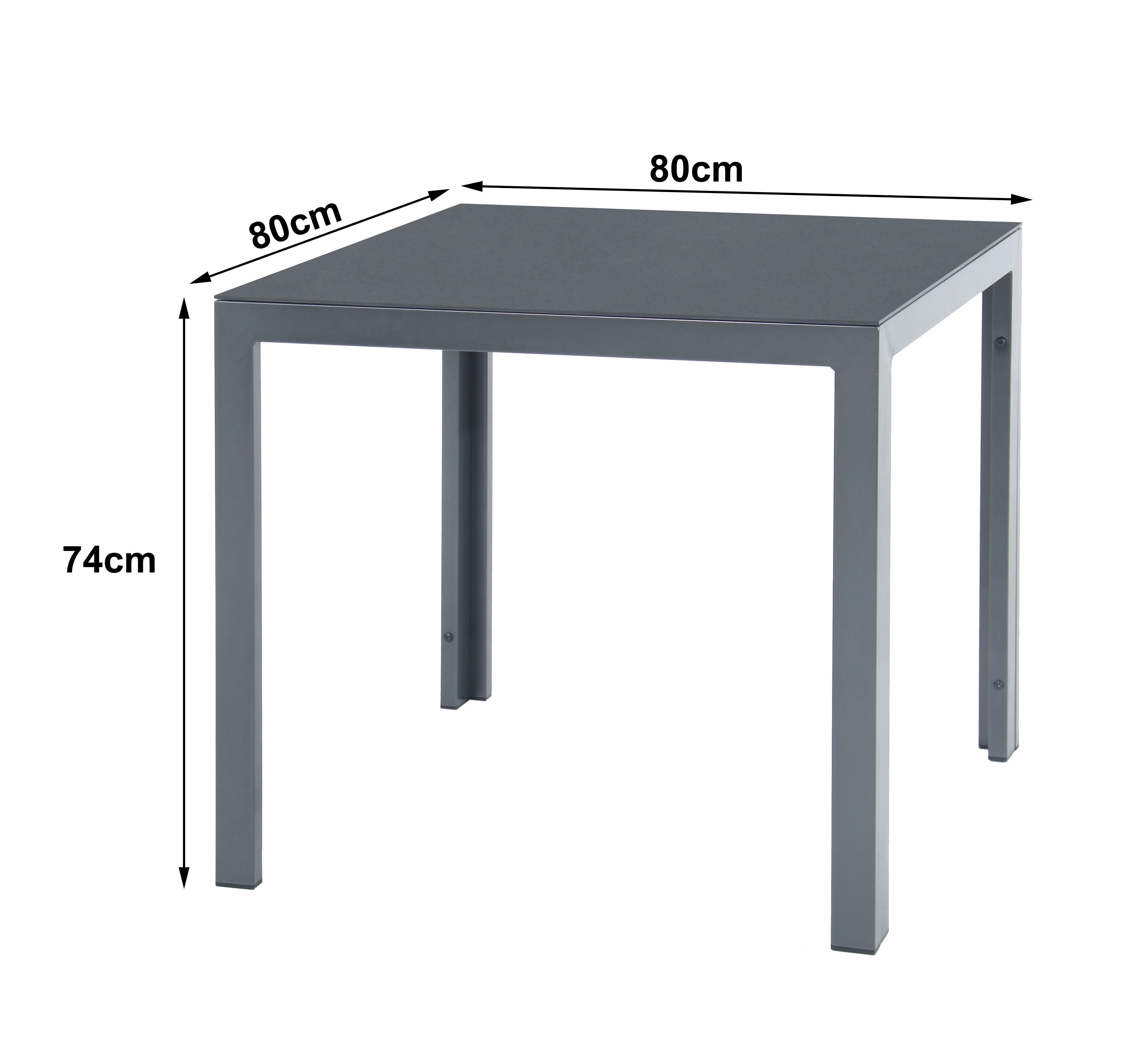 MANDALIKA Garden Gartentisch Dining Tisch Luna 80x80x74 cm Dekorglas Steinoptik
