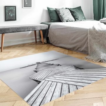 Teppich Vinyl Wohnzimmer Schlafzimmer Flur Küche 3D modern, Bilderdepot24, quadratisch - schwarz weiß glatt, nass wischbar (Küche, Tierhaare) - Saugroboter & Bodenheizung geeignet