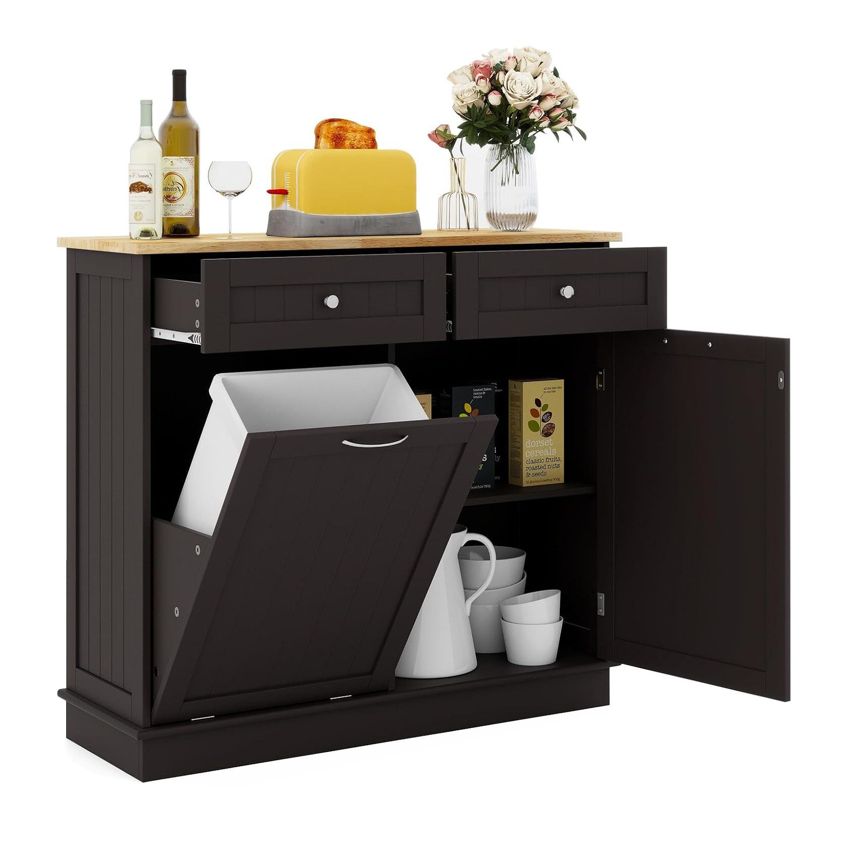 KOMFOTTEU Sideboard Küchenschrank, mit großer Arbeitsplatte & 2 Schubladen günstig online kaufen