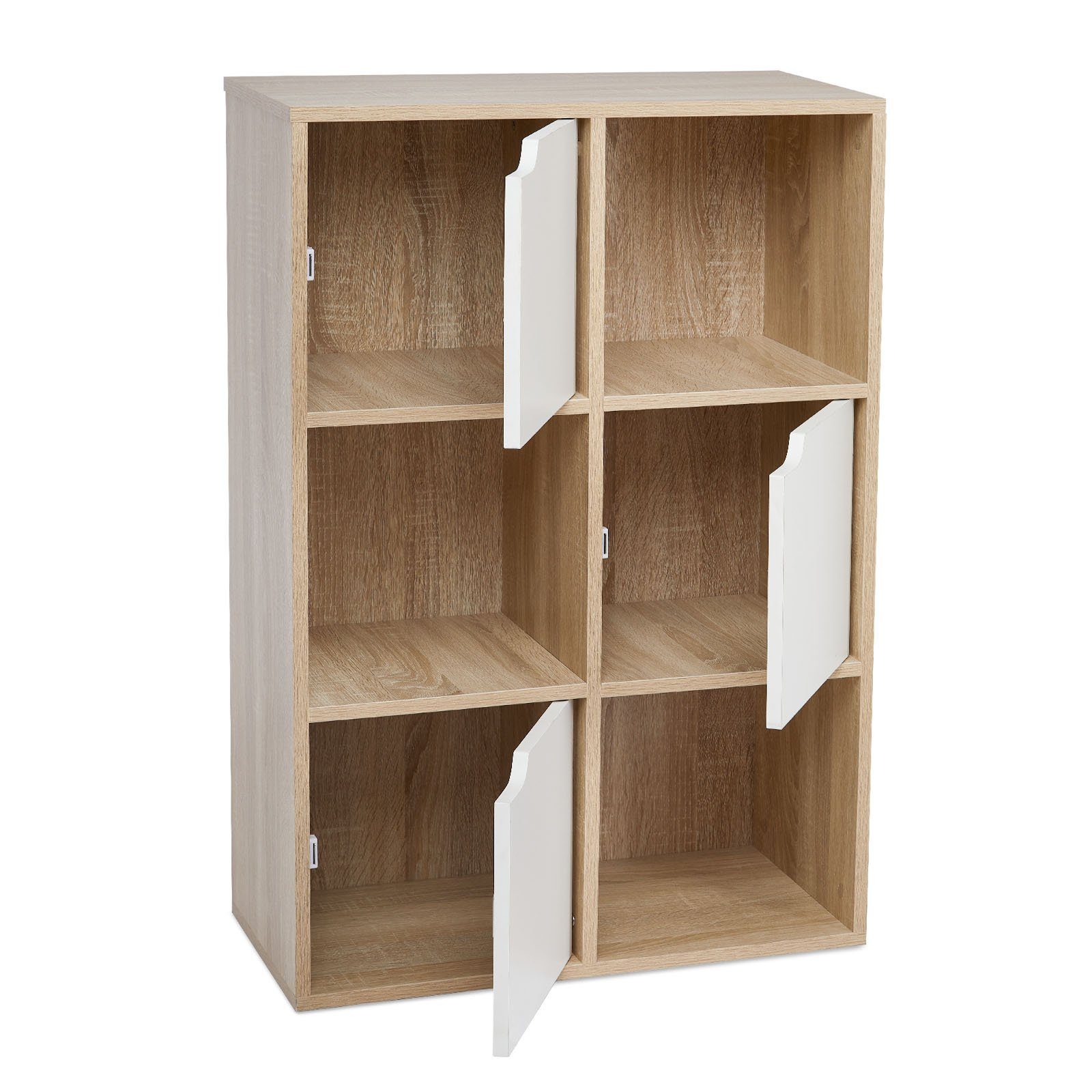 Bücherregal Fächer aus Holz, Türen Bücherschrank, 3 Mondeer Regal Aufbewahrungsregal, Hellbraun Sechs mit