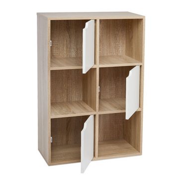 Mondeer Bücherregal Aufbewahrungsregal, Bücherschrank, Regal aus Holz, Sechs Fächer mit 3 Türen