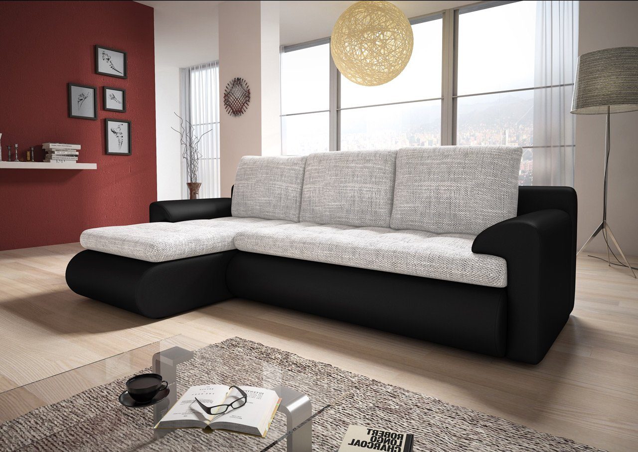 Sofnet Ecksofa Santi, mit Schlaffunktion und Bettkasten, L-Form Couch, Schlafsofa mit Wellenfeder, Bettsofa