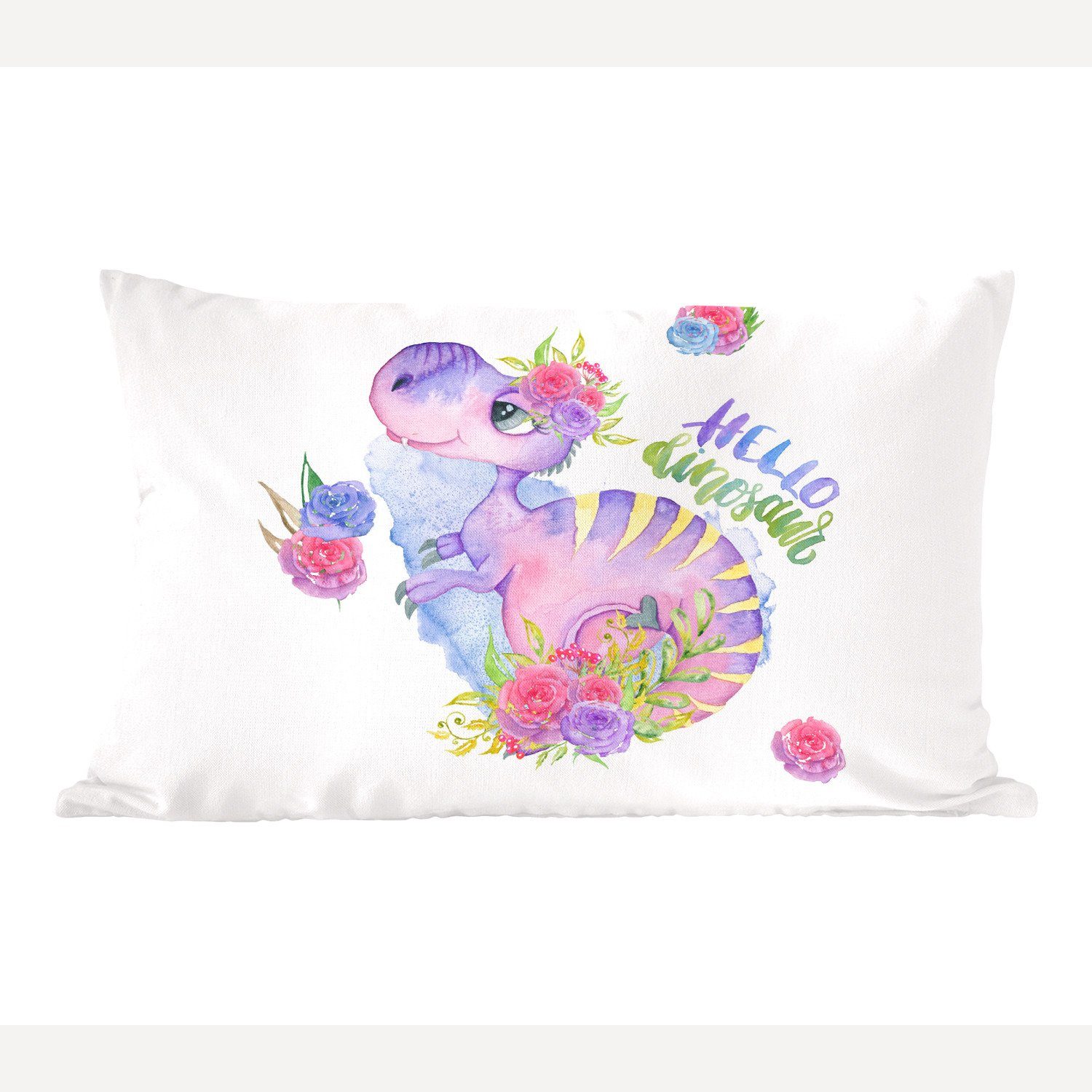 - - Rosa, Schlafzimmer Kinder Mädchen Füllung, Dinosaurier Wohzimmer MuchoWow mit Aquarell - Kinderzimmer Dekokissen Zierkissen, - Dekoration, - Dekokissen