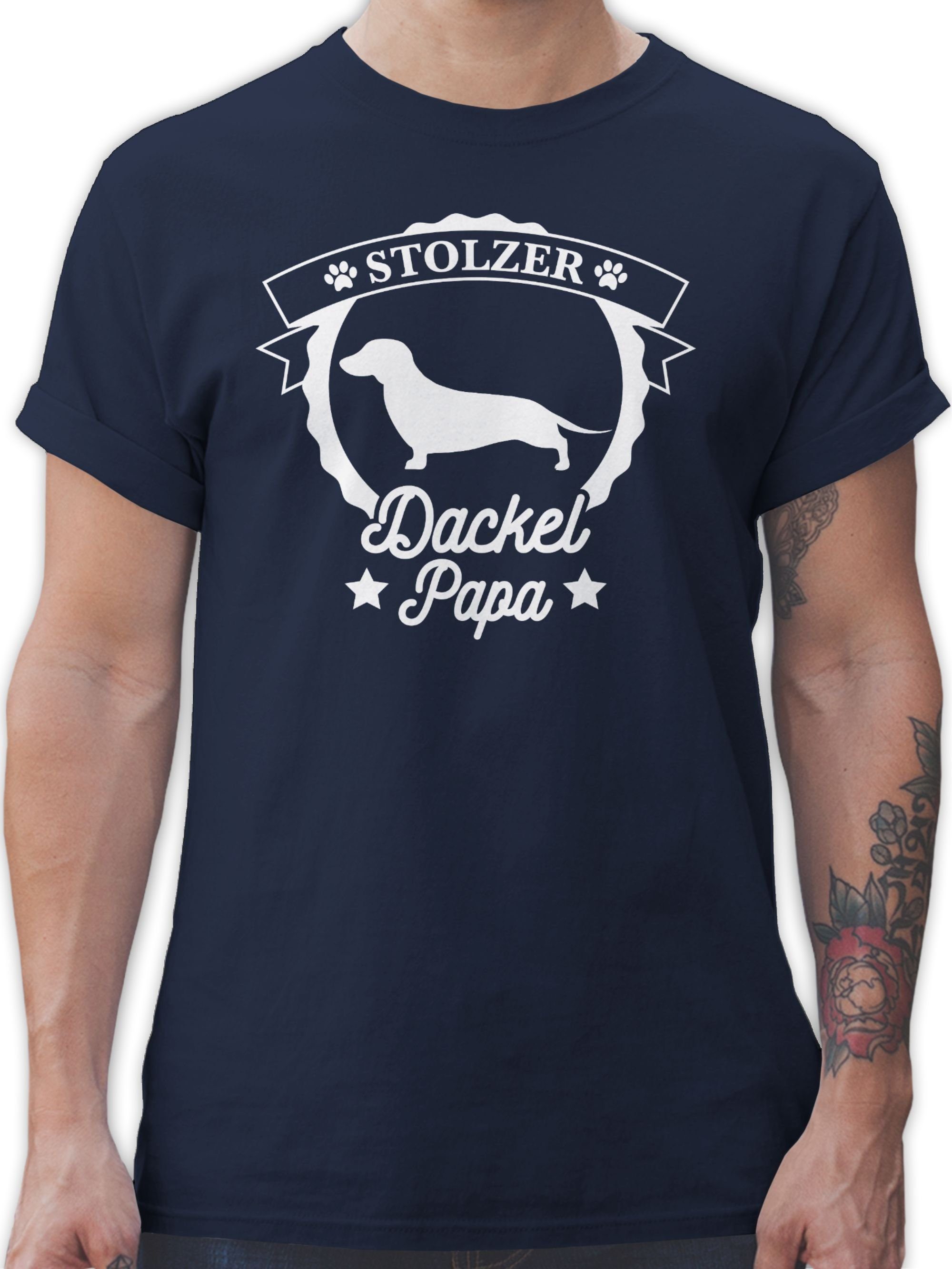 Geschenk Navy Stolzer 3 Hundebesitzer Shirtracer für Dackel Blau T-Shirt Papa