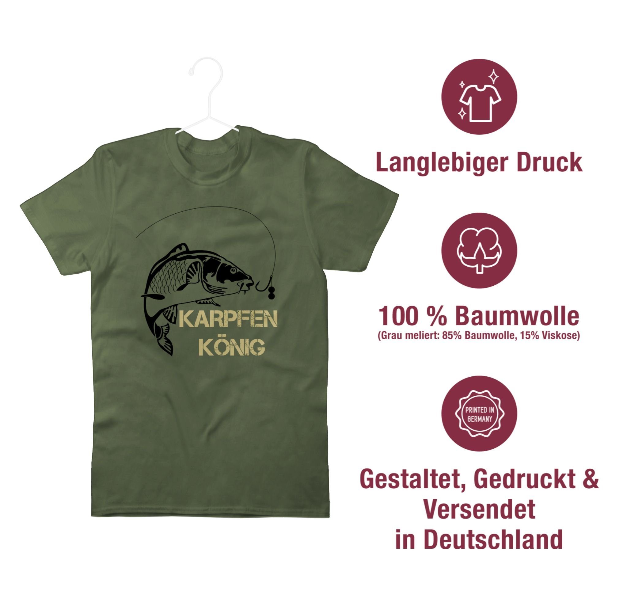 1 T-Shirt Shirtracer Angler König Karpfen Army Geschenke Grün