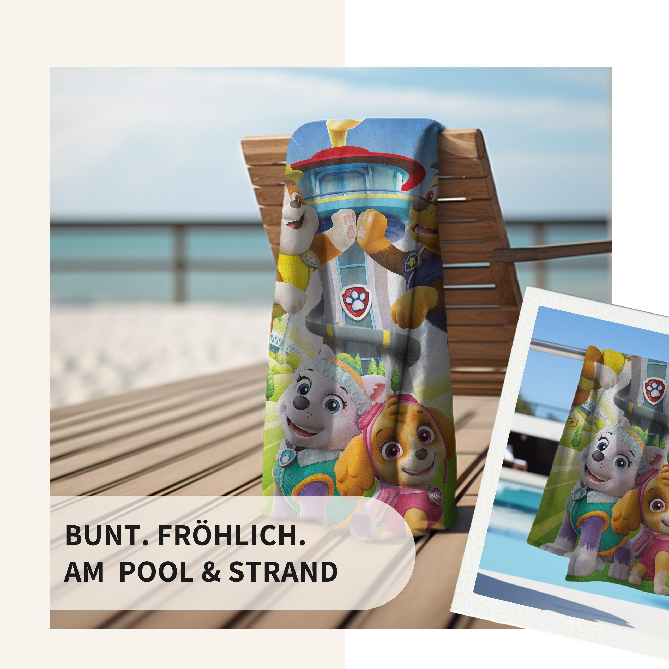 MTOnlinehandel Badetuch Paw Patrol 70x140 cm, 100 %, Baumwolle (1-St), Strandtuch mit Chase, Rubble, Everest & Skye für Kinder