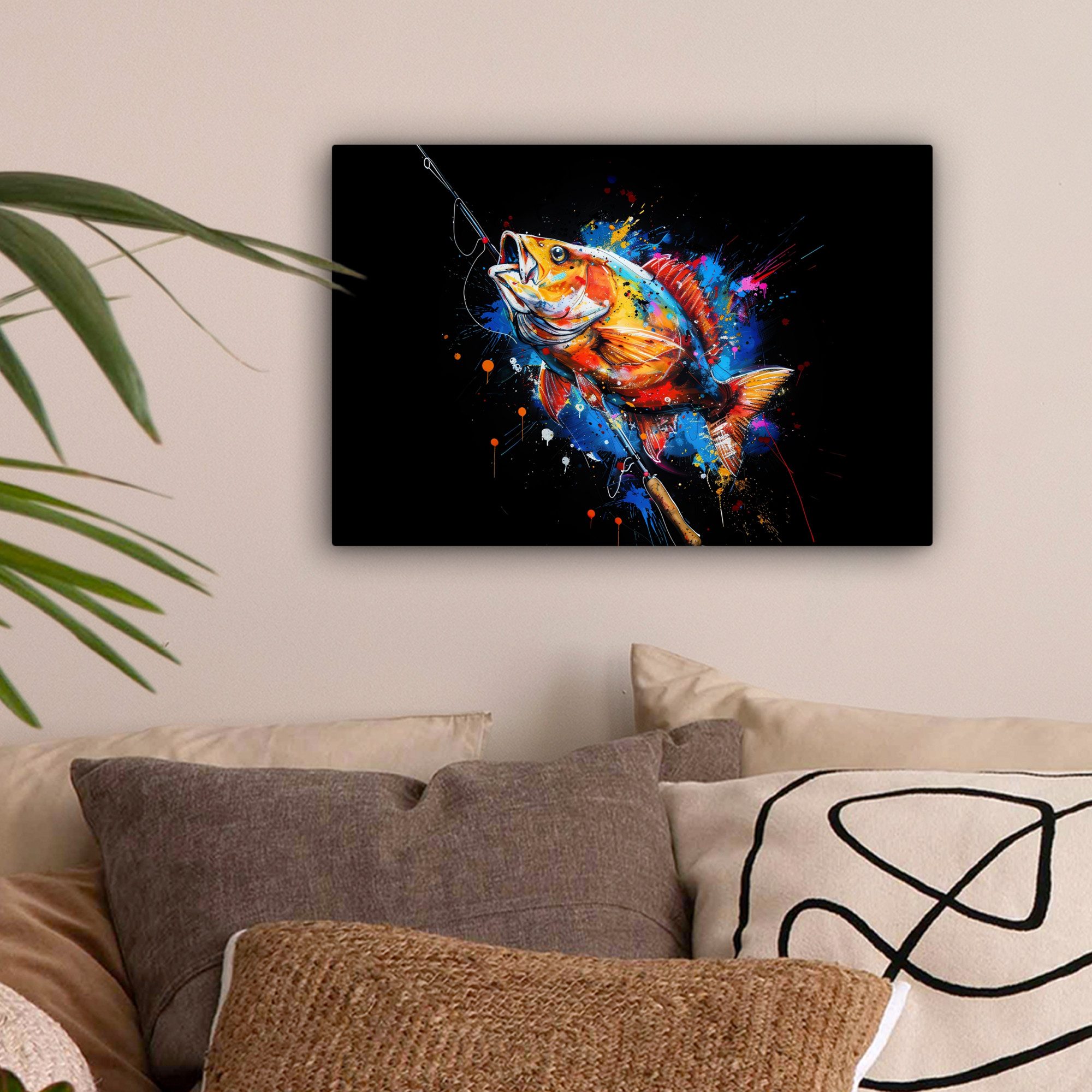 OneMillionCanvasses® Leinwandbild Graffiti - Sport - Angeln - Angelrute, Fo günstig online kaufen