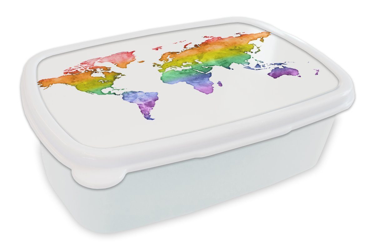 MuchoWow Lunchbox Weltkarte - Flagge des Stolzes - Aquarell, Kunststoff, (2-tlg), Brotbox für Kinder und Erwachsene, Brotdose, für Jungs und Mädchen weiß