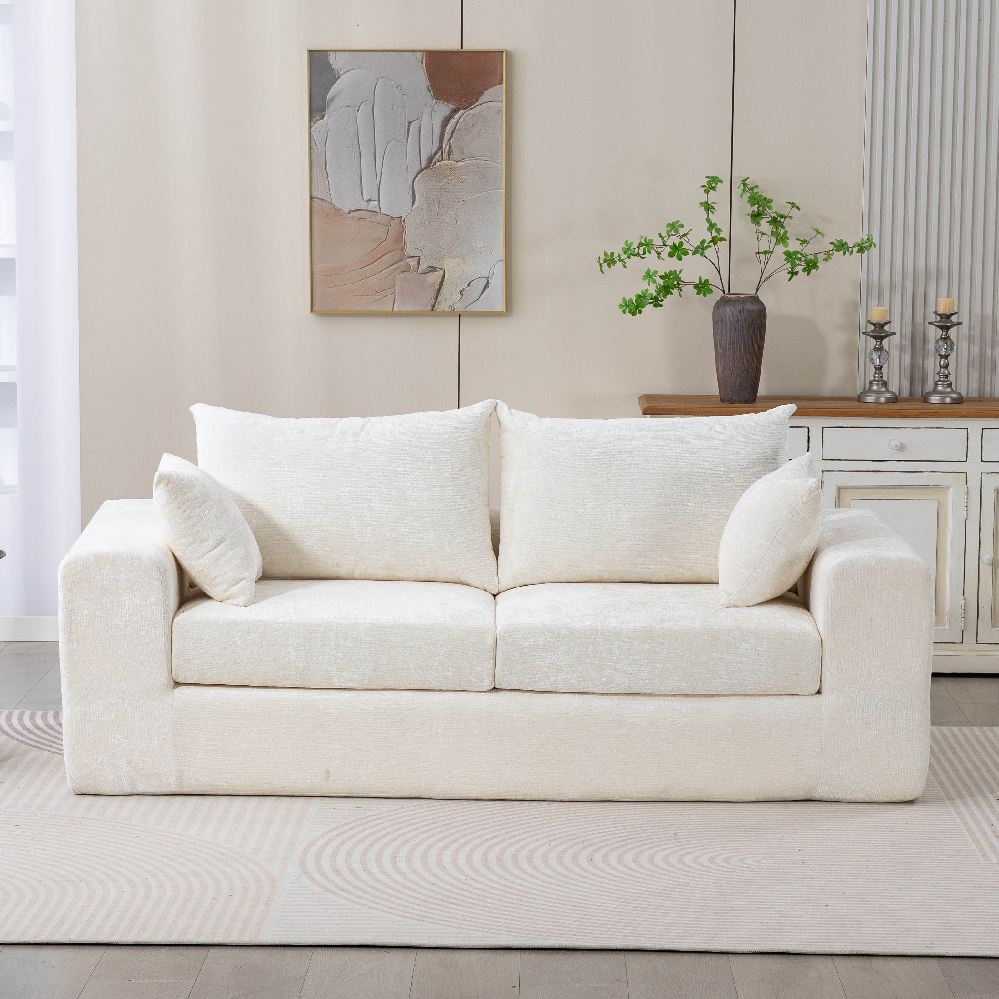 Sinaopus Sofa Chenille Sofa 2-Sitzer mit Federpolsterung und Komfortkissen, Montagefreie Couch mit 3060-Schaumstoff fürs Wohnzimmer