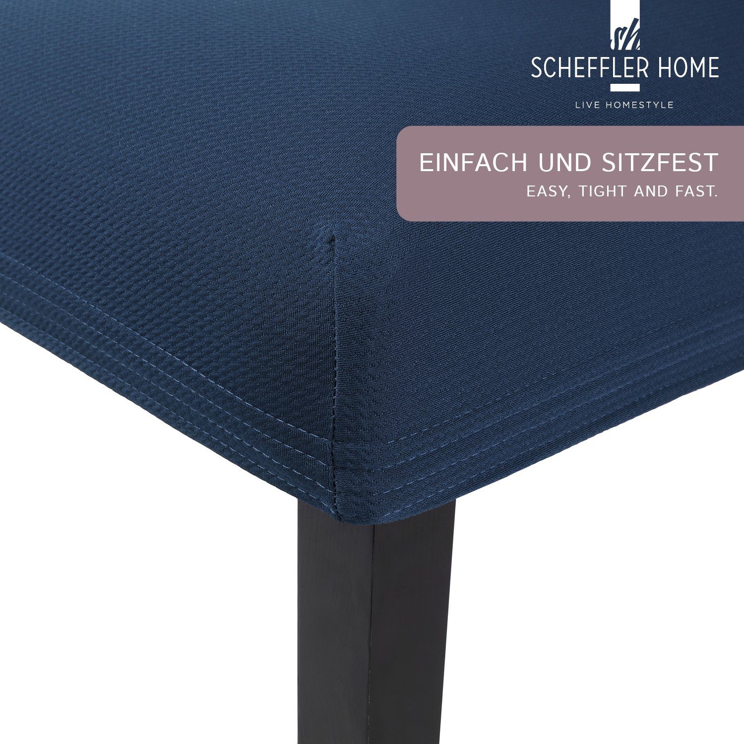 Stuhlhusse Mia aus Stuhlhussen Blau Mikrofiber sh SCHEFFLER-HOME LIVE und Farben HOMESTYLE verschiedene Sets