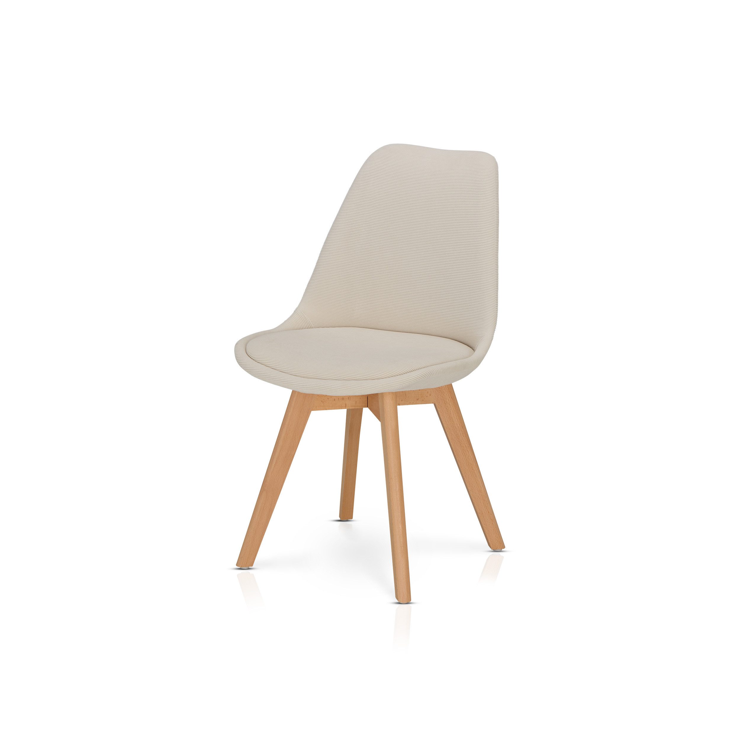 KHG Esszimmerstuhl Küchenstuhl Creme, bis 150 kg belastbar, Skandi Look, Massivholz, 4-Fußgestell, Kunststoffsitzschale mit Cordstoffbezug