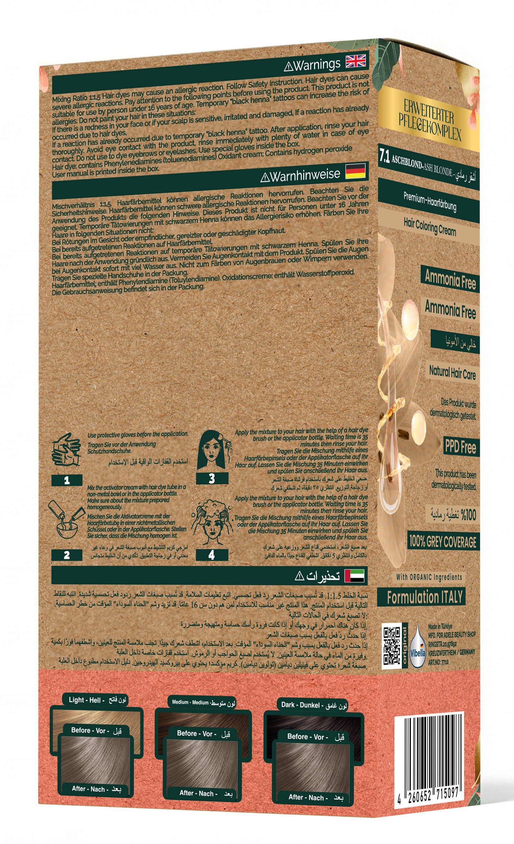 Vibella Haarfarbe Haarfärbecreme Nr. 7,1 Aschblond – Premium-Haarfarbe