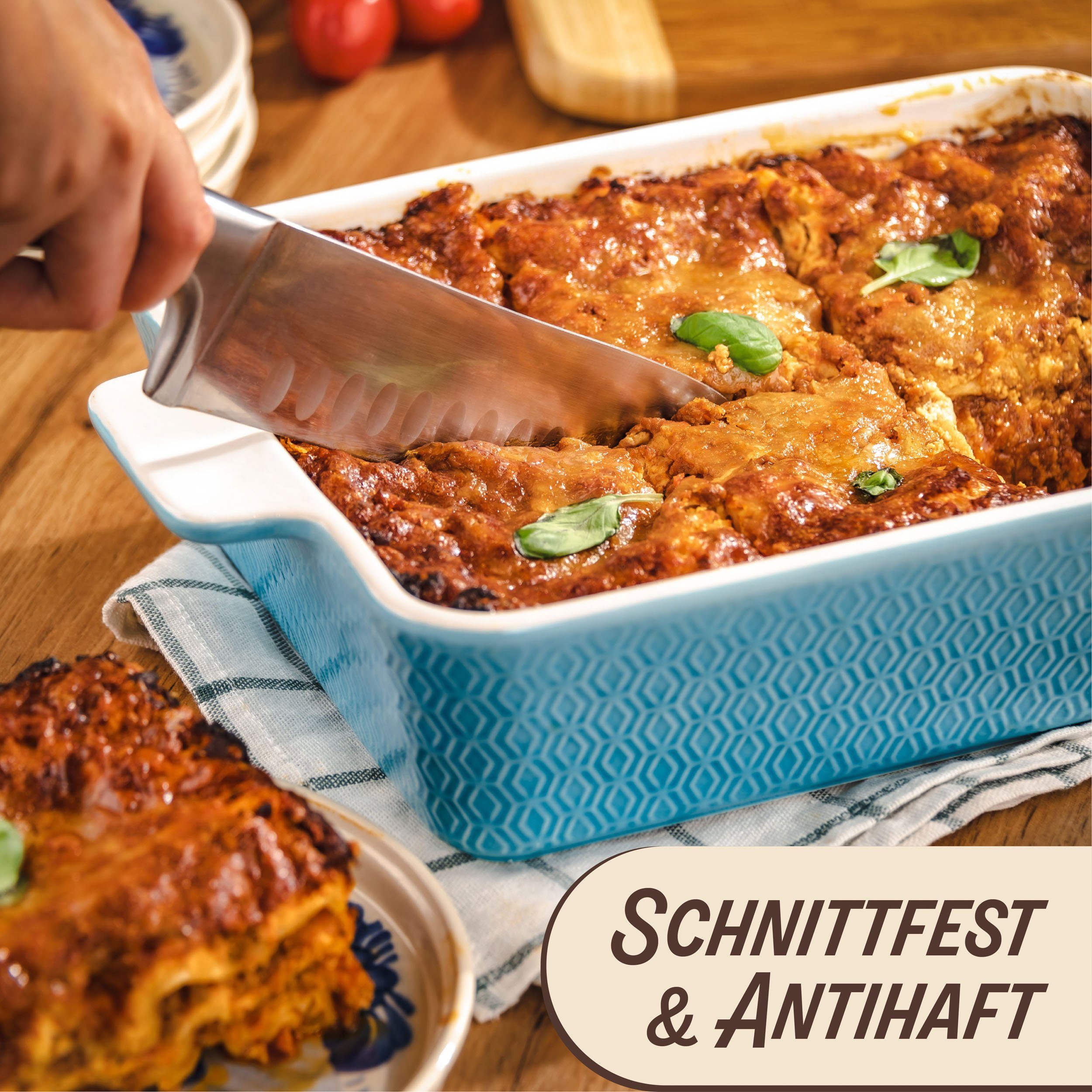 Praknu Auflaufform Auflaufform Groß aus Keramik - Für Lasagne, Tiramisu & Auflauf, Porzellan - Keramik, (1-St), Für 4 Personen Lasagne, Tiramisu & Auflauf - Hoher Rand - Rechteckig