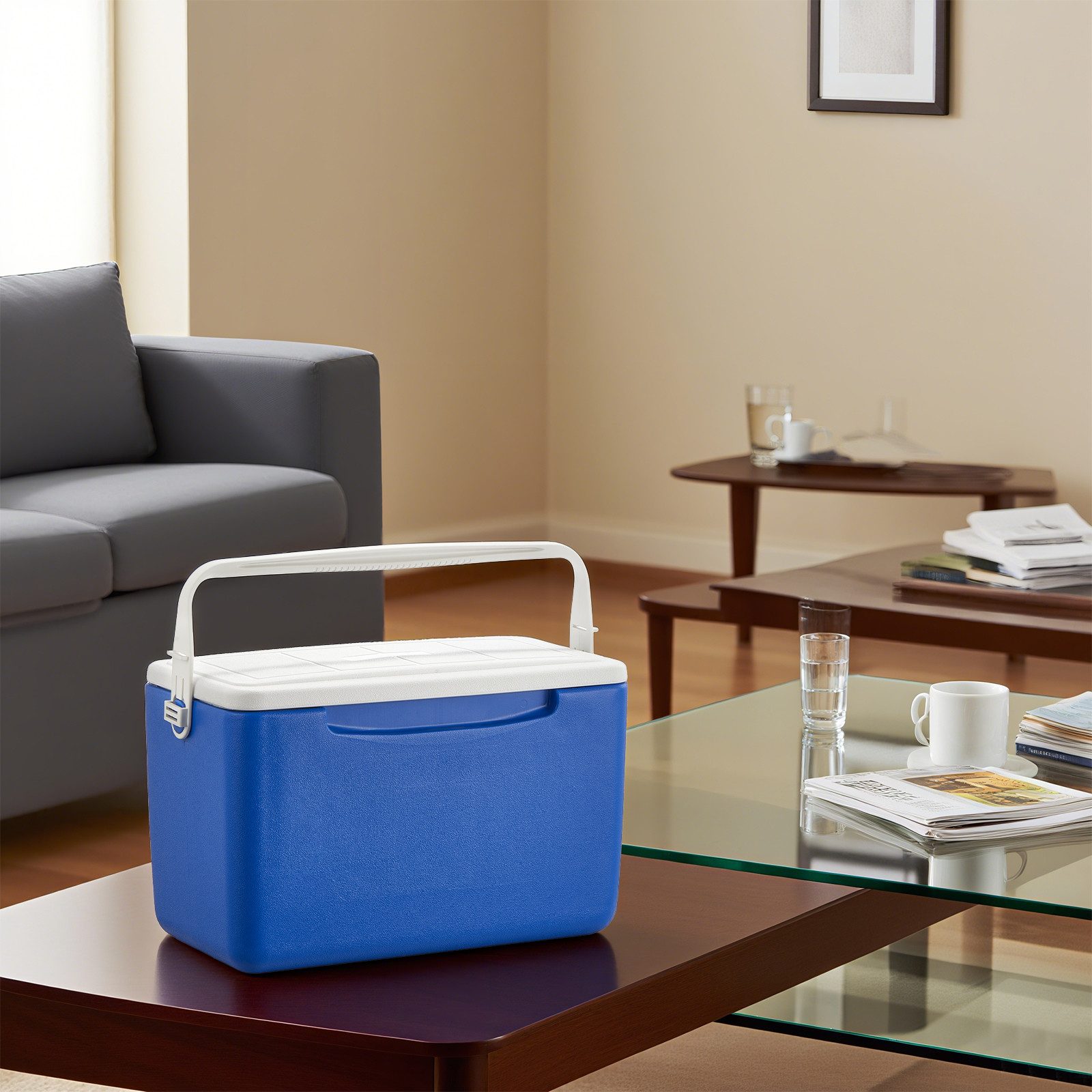 FOHERE Kühlbox Tragbare Kühlbox, 26 Liter Fassungsvermögen, isolierte Eisbox, mit Griff, Blau