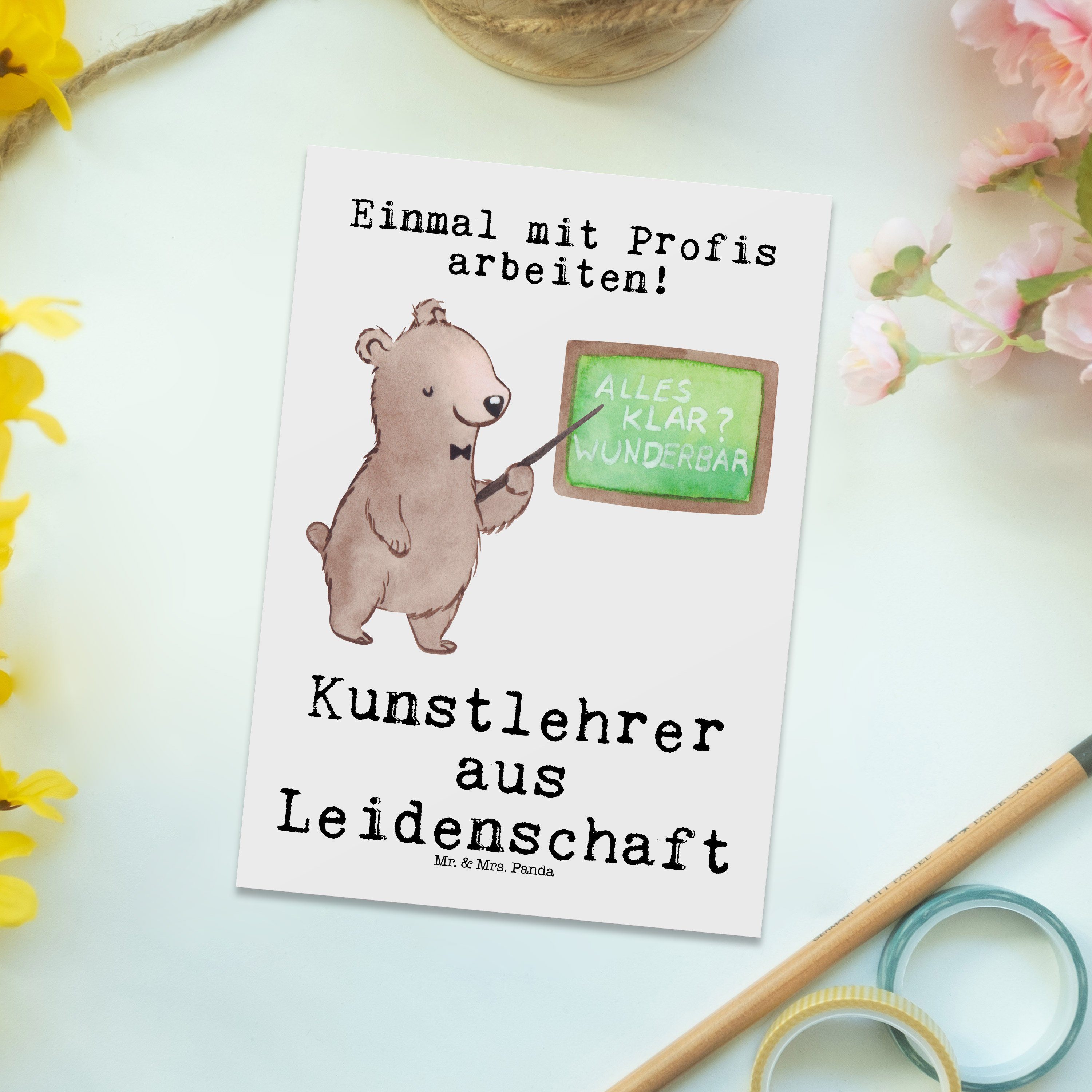 Panda & Mr. K Weiß Dankeskarte, Leidenschaft aus Mrs. Beruf, - Postkarte Geschenk, Kunstlehrer -