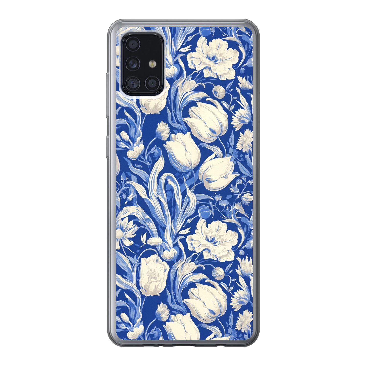MuchoWow Handyhülle für Samsung Galaxy A52 5G Blumen - Delfter Blau - Muster - Tulpe, Smartphone-Bumper, Print, Handy Schutzhülle Dünn