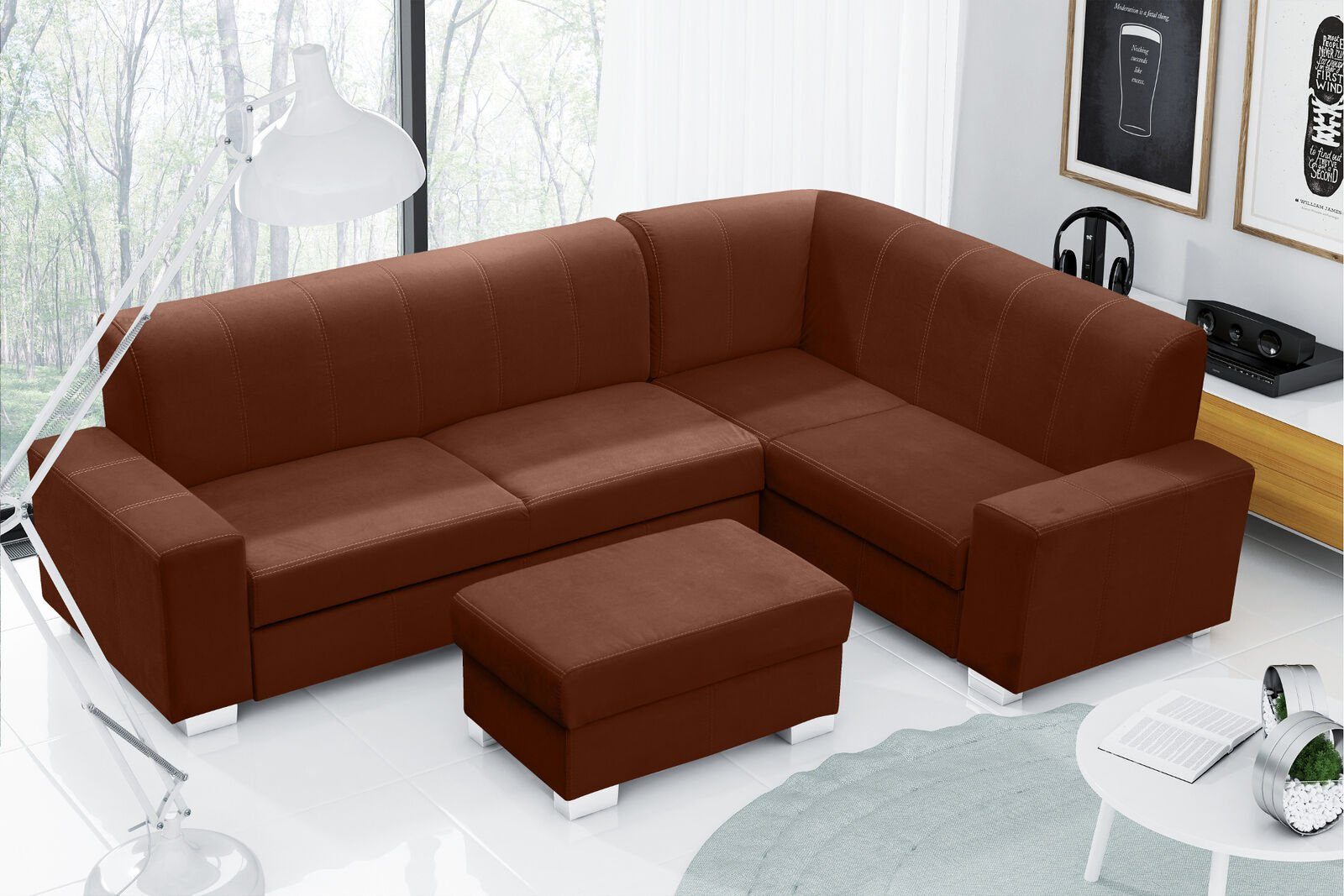 JVmoebel Ecksofa Sofa mit Bettkasten Sofa Designer + Bettfunktion Schlafsofa Ecksofa, Braun Mit Bettfunktion