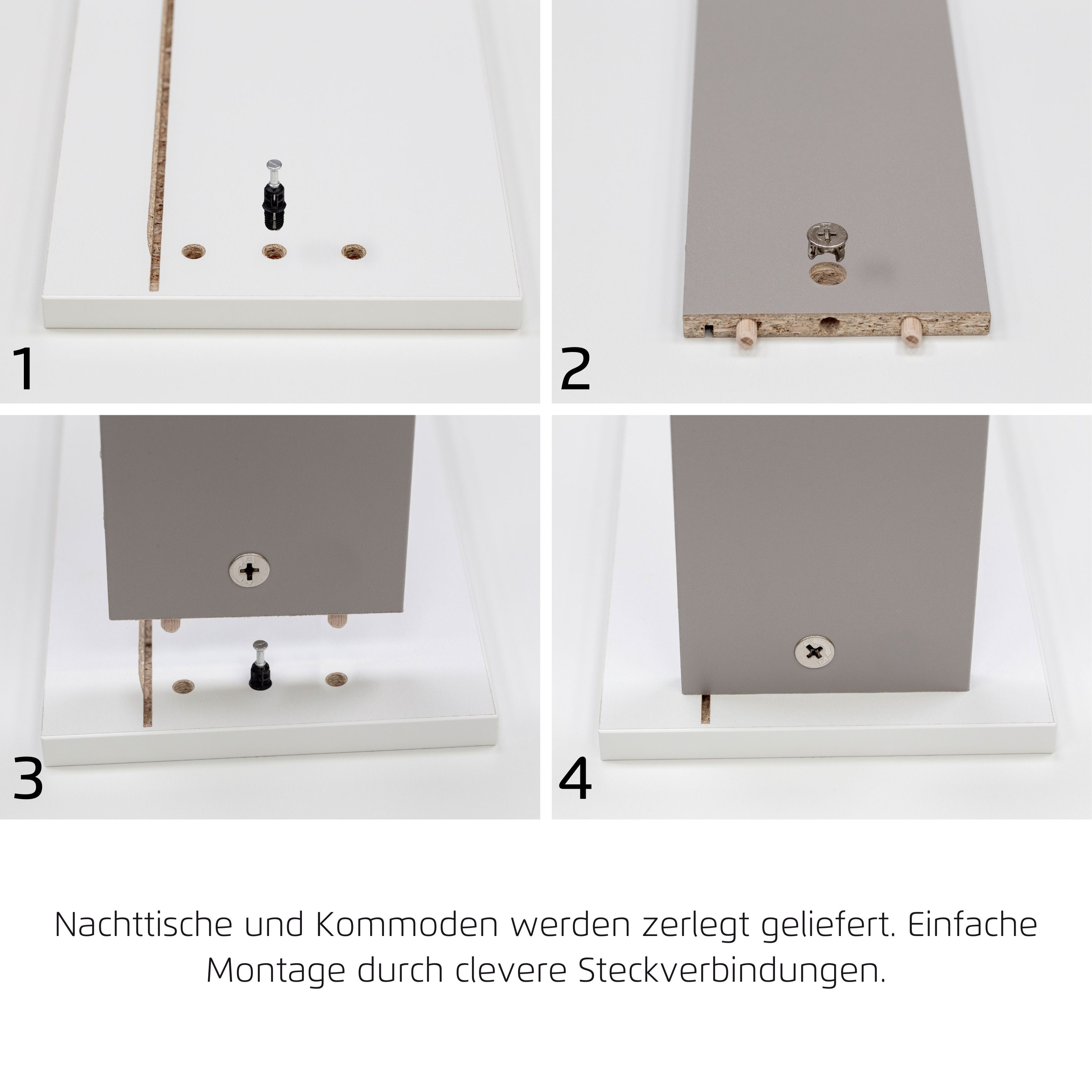 OTTO home Nachtkommode Nachttisch Nachtkonsole AGORDO in Dekor- oder Hochglanzfront (in zwei Griff-Farben, Breite 40 cm), mit 3 geräumigen Schubladen für viel S – Bild 5 von 5