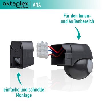 Oktaplex motion Bewegungsmelder Aussen Ana IP44 230V, Infrarotsensor Aufputz schwenkbar 180° / 12m Reichweite