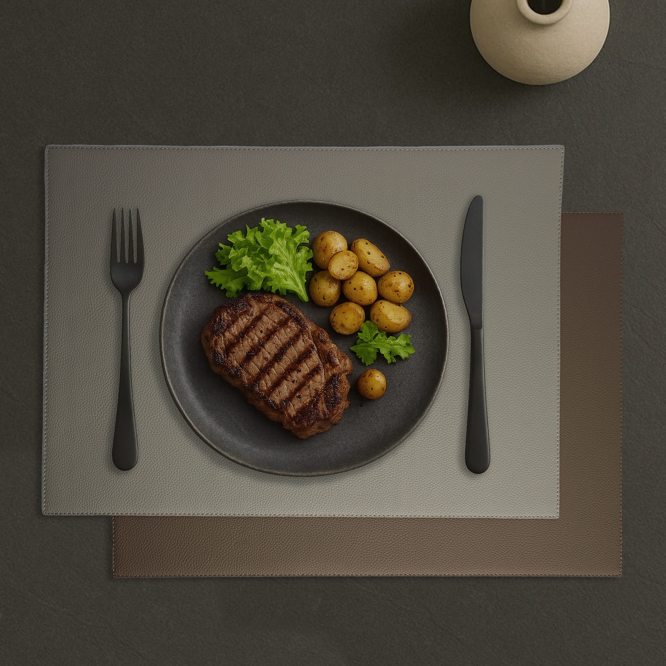 Signature Home Collection Platzset Tischset 6er Set Glattleder Kunstleder zweifarbig grau braun, (Set, 6 Platzsets), abwischbar, beidseitig verwendbar