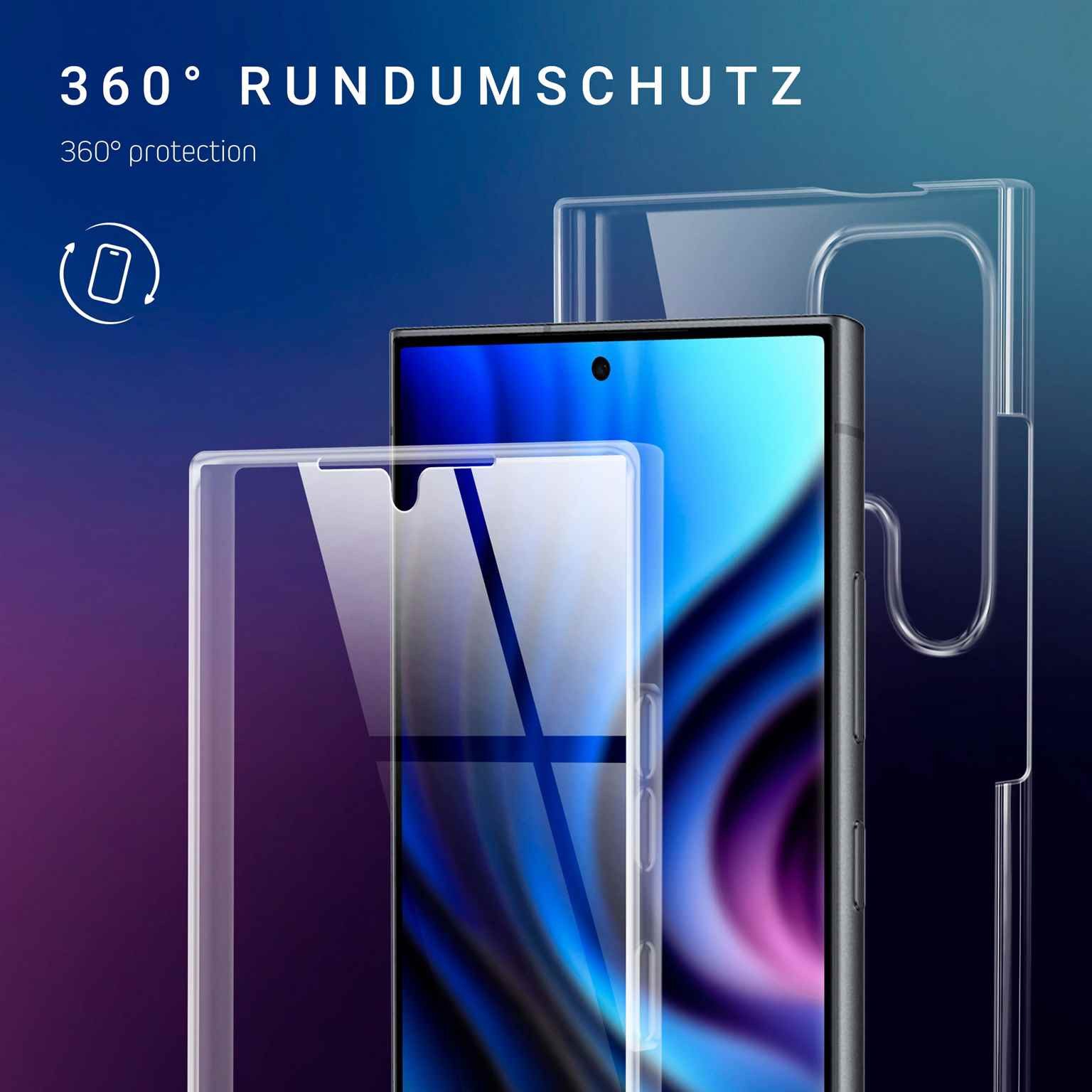 ONEFLOW Handyhülle für Samsung Galaxy S24 Ultra Hülle Komplett Schutz Touch Case 6,8 Zoll, 360 Grad Schutzhülle Transparent Rundumschutz Durchsichtig Beidseitig