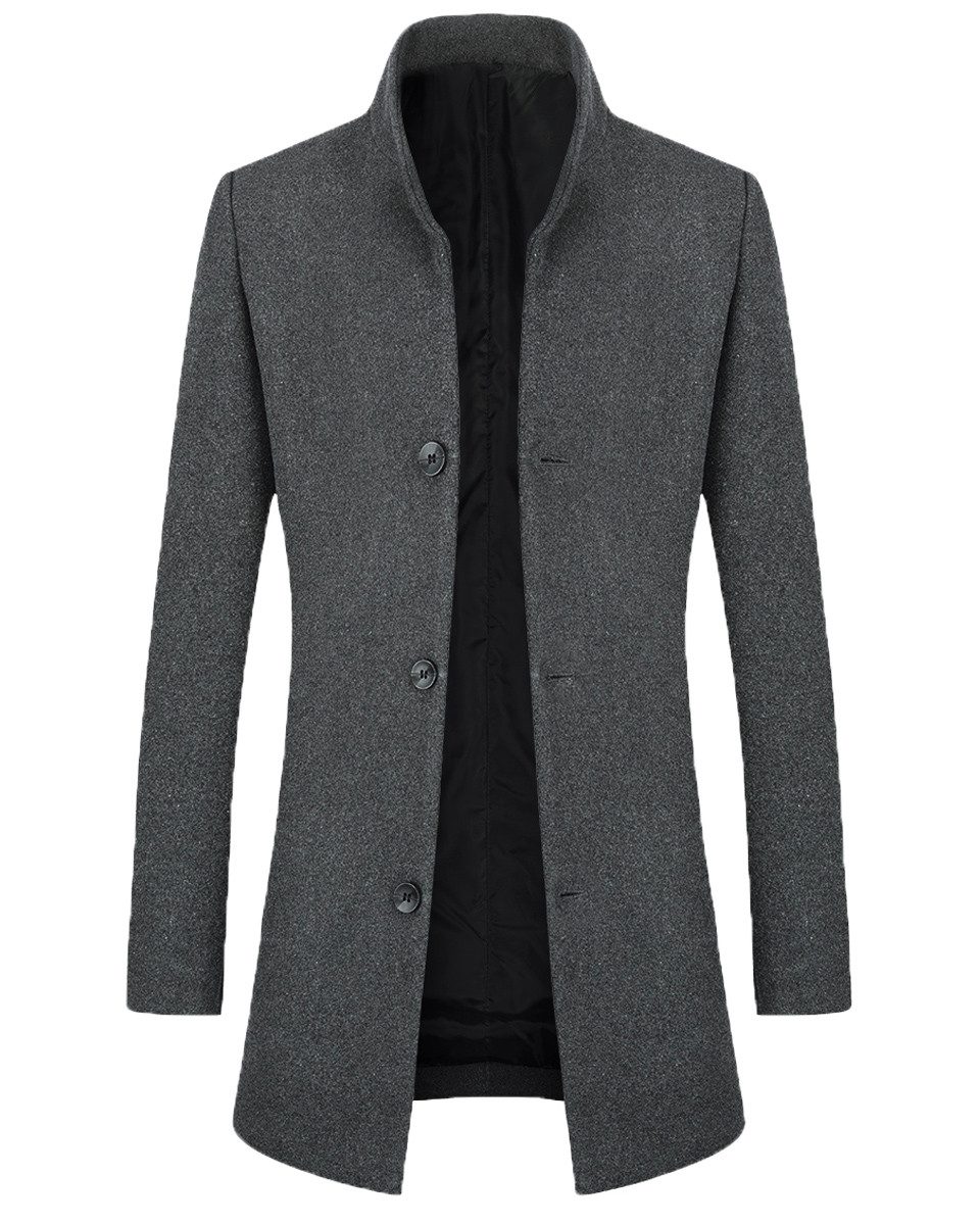 Allthemen Wintermantel warmer Wintermantel aus Wollmisch Herren Wollmisch-Wintermantel Slim Fit mittellang Stehkragen Business