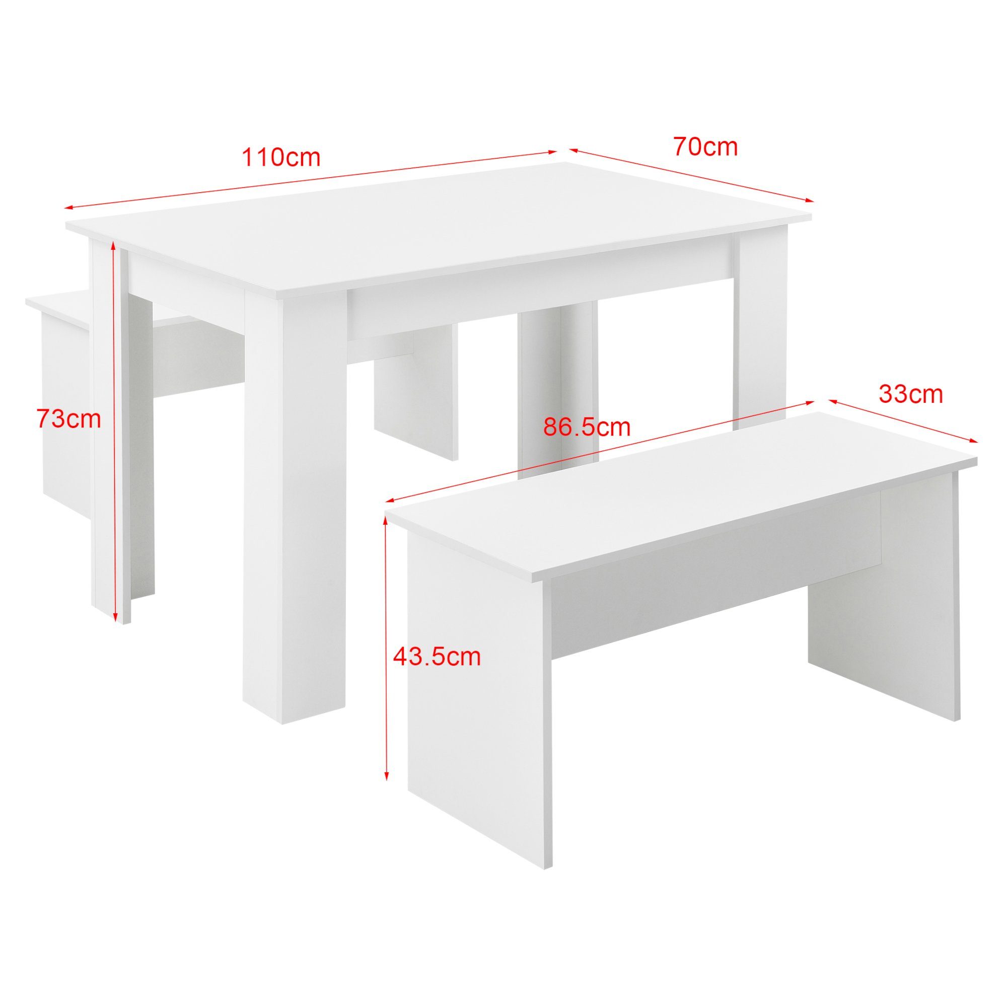 mit Sitzgruppe en.casa Sitzbänken 2 »Hokksund« weiß weiß 110x70cm Weiß | Essgruppe, Esstisch (3-tlg),