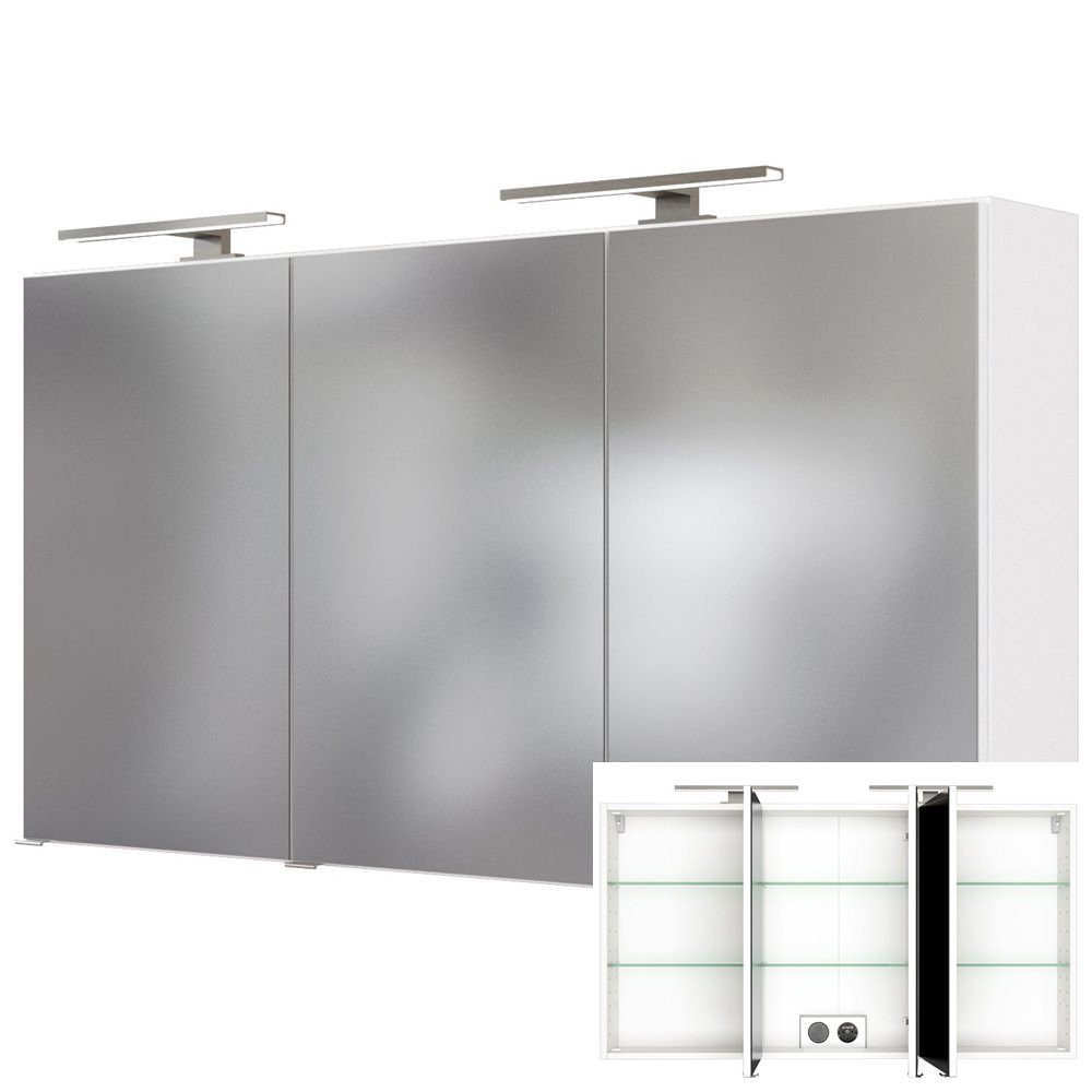 Lomadox Spiegelschrank FLORIDO-03 Badezimmer mit Doppel-LED-Beleuchtung in weiß BxHxT 120x64x20 cm