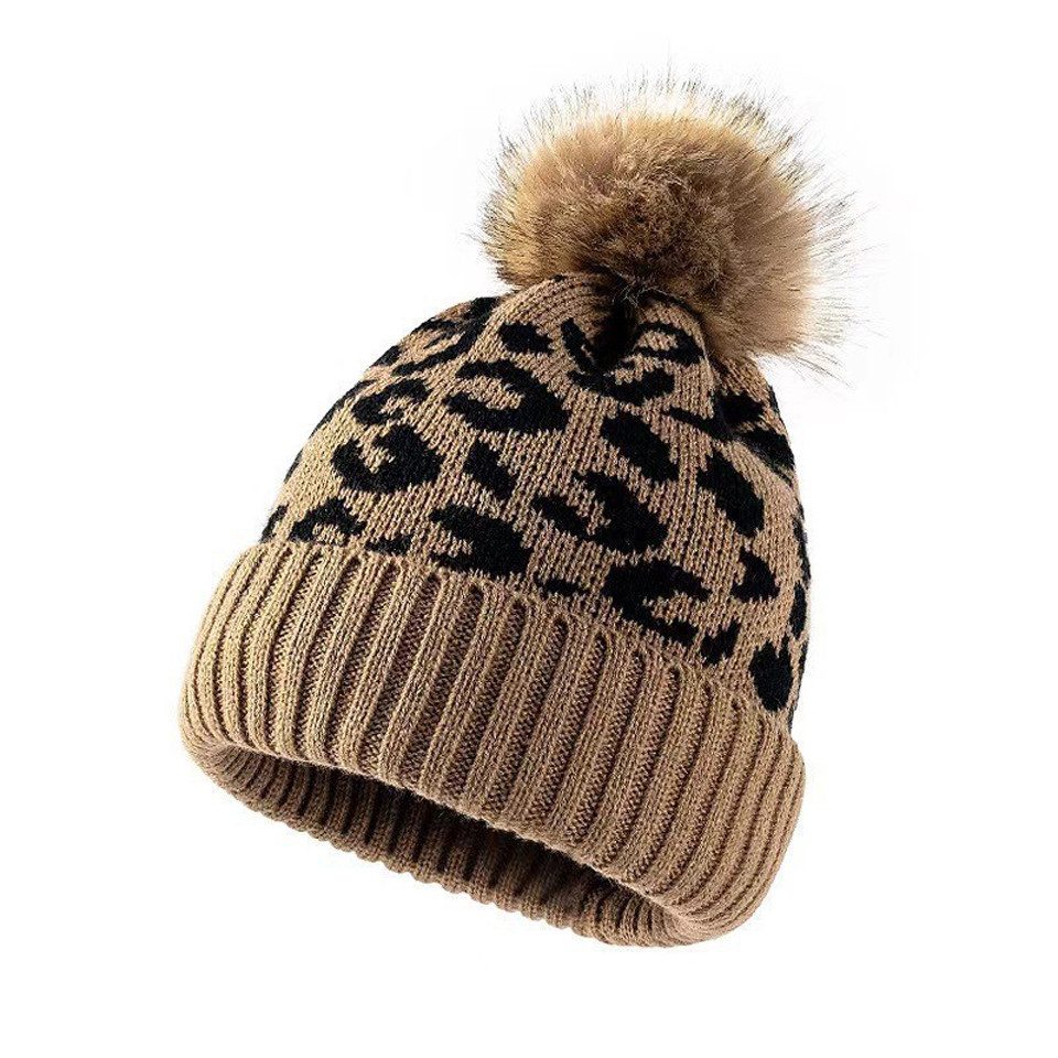Zaewry Strickhandschuhe Strickmütze mit Bommel, weiche Strickmütze mit Leopardenmuster ideal für Outdoor-Aktivitäten wie Wandern und …