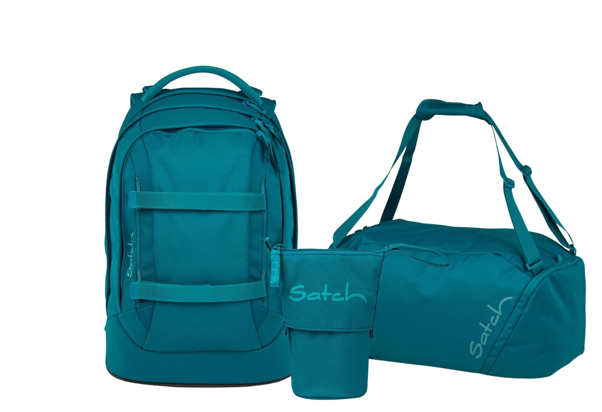 Satch Schulranzen Schulrucksack-Set PACK Deep Petrol 3-teilig, Kollektion 25/26 (3-teilig), ergonomisch, Your-Size-System: auf Körpergröße anpassbar