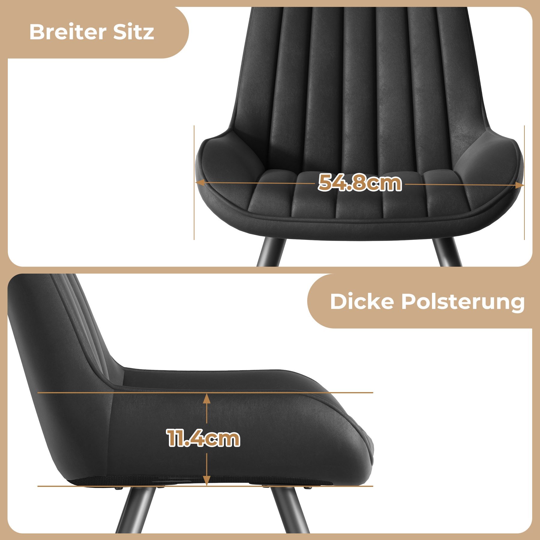 HawthyHome Esszimmerstuhl bequeme Polsterstühle Küchenstuhl (2 St), mit Rückenlehne Metallbeine, 2er Set – Bild 3 von 5