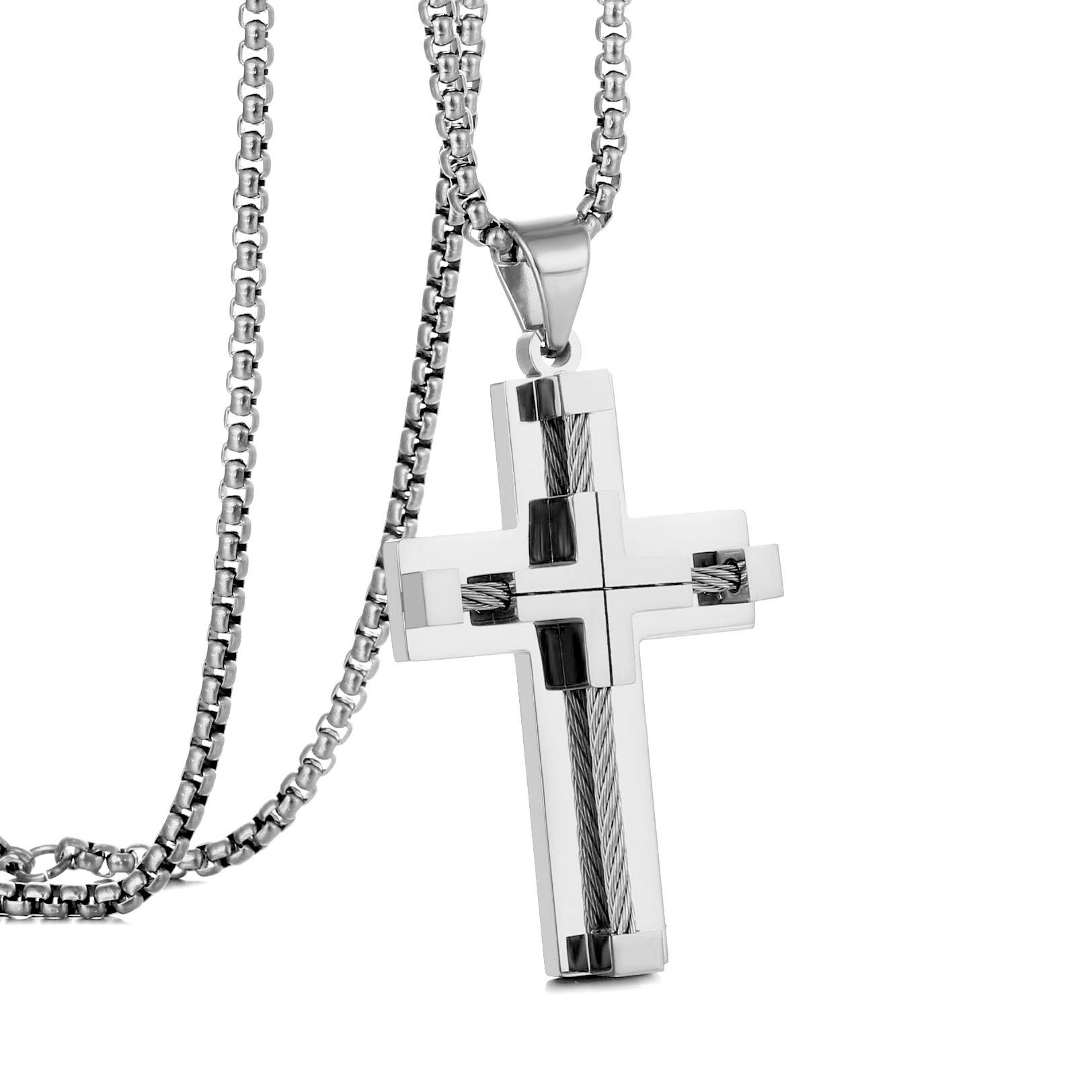 Kreuzanhänger Edelstahl Kette Länge 50cm/2mm Dicke Kreuz XXL Draht