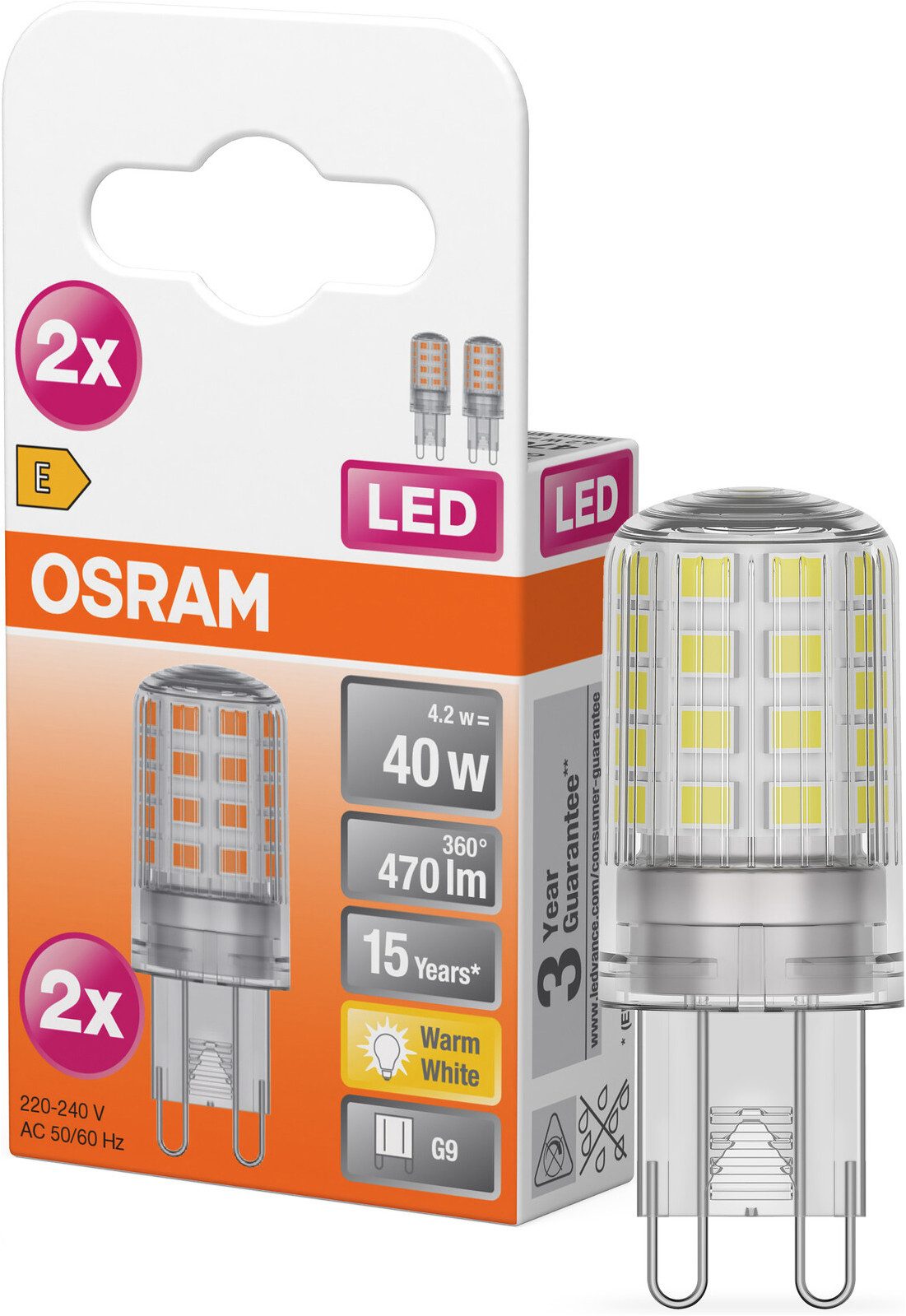Osram LED-Leuchtmittel LED PIN Lampe, G9, 2 St., Warmweiß