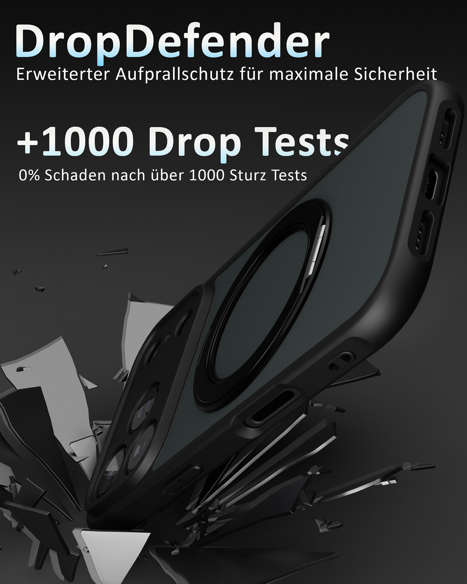 GreenHec Handyhülle Hülle iPhone 18 17 16 15 14 13 12 Pro Max Air 16e 17e MagSafe Magnet 7 Zoll, Ständer Magnetring Schwarzes Cover Schutzhülle Kameraschutz Han – Bild 5 von 5
