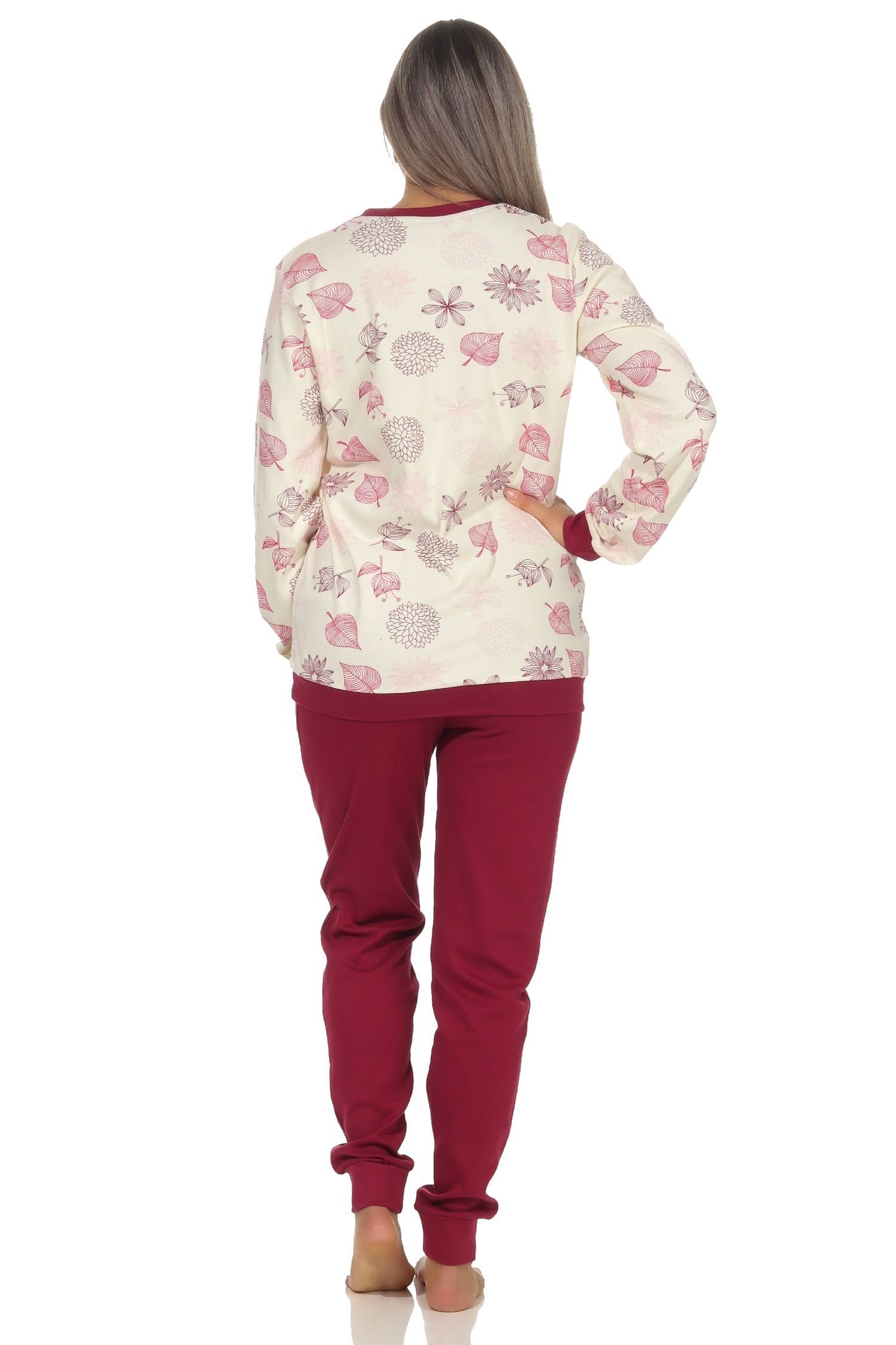 Normann Pyjama Damen creme Bündchen auch Pyjama Interlock mit - lang in Übergrößen
