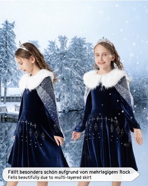 Corimori Prinzessin-Kostüm Elastisches Stella Eiskönigin Kostüm Kleid für Elsa Fans,  mit Tattoos, Frozen