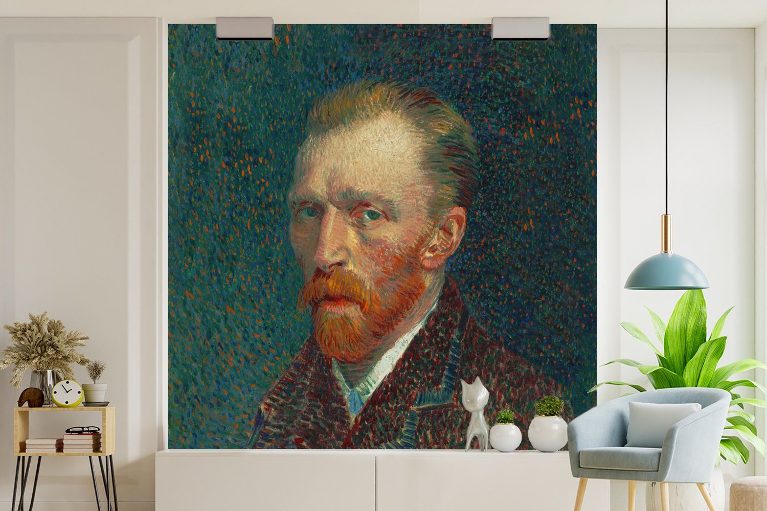 Van Kunst Matt, Selbstporträt, - - MuchoWow Gogh Wandtapete Tapete bedruckt, Wohnzimmer für St), Schlafzimmer, Fototapete - Meister Vinyl oder Alte (5