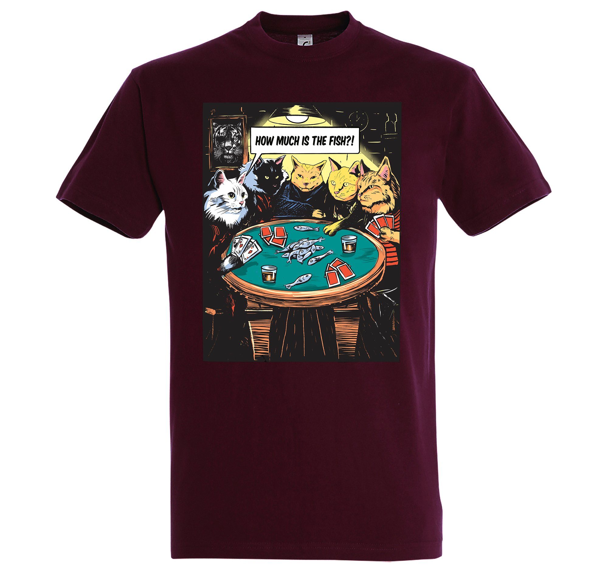 Extrem beliebter Online-Verkauf von Neuware Youth Designz T-Shirt Herren Burgund "How Frontprint Shirt The Fish?" mit Poker Is Much trendigem
