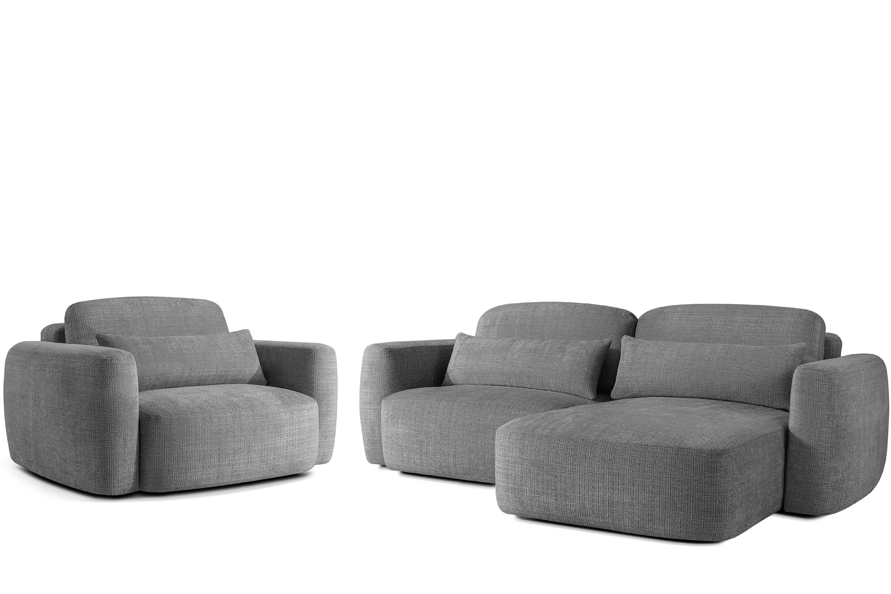 KONSIMO® Polstergarnitur ELOSA Couchgarnitur, Ecksofa mit Sessel, Premiumqualität aus EU, (2-tlg., 1x Sessel (1,5 Sitzer), 1x Ecksofa mit Schlaffunktion), mit Lendenkissen, extrem bequemer Sitz, Japandi-Stil