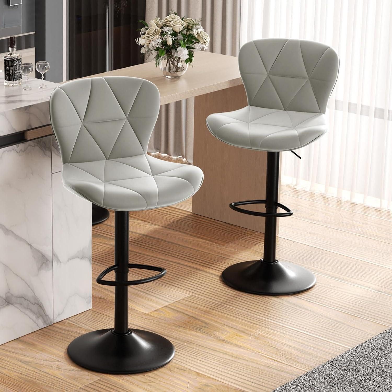 LuxusKollektion Barhocker Barhocker Höhenverstellbar Rückenlehne Drehbar 2er Set Hellgrau