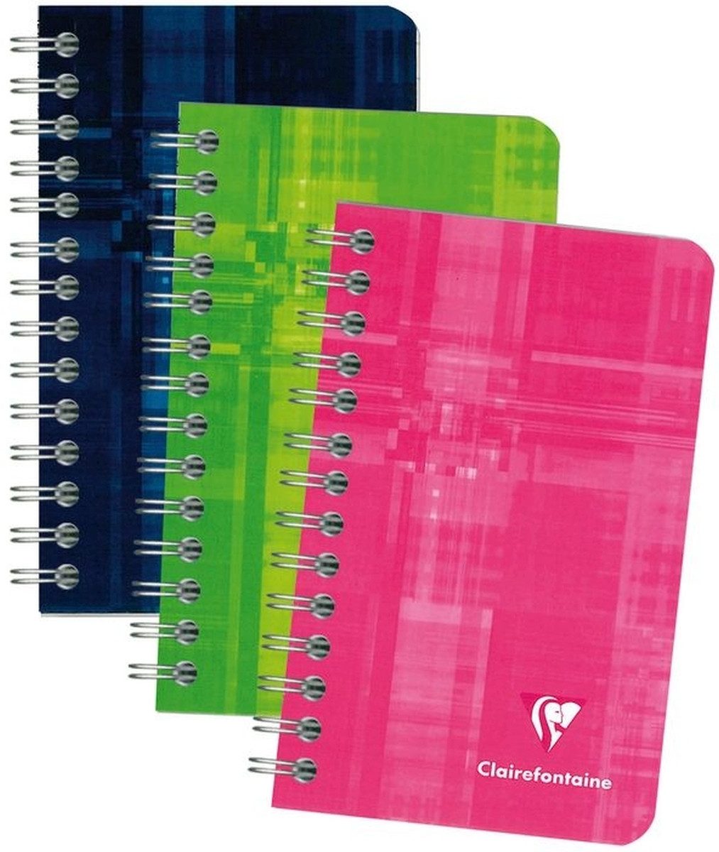 CLAIREFONTAINE Notizbuch Spiralheft 7,5x12cm kariert 50 Blatt farbig sortiert Packung mit 120 S