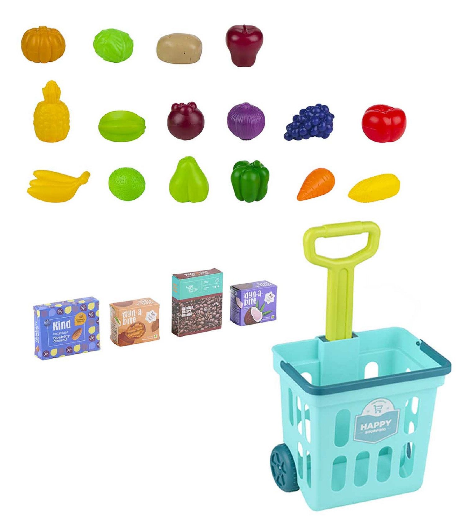 Eddy Toys Einkaufstrolley gefüllt mit Lebensmittel Spielzeug, Spielzeug Einkaufstrolley